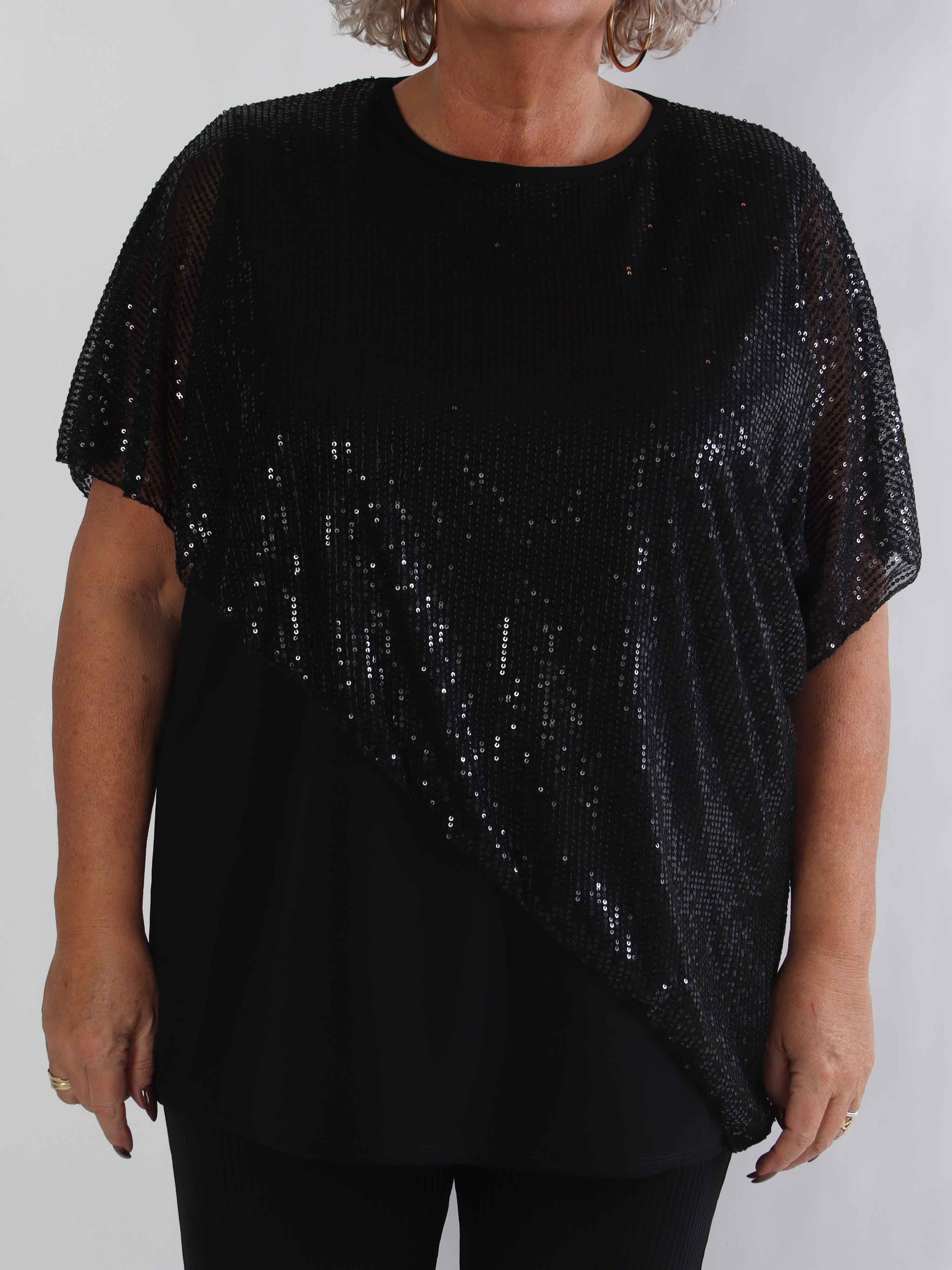 Aude - Plus size tunika med asymmetriskt paljettlager
