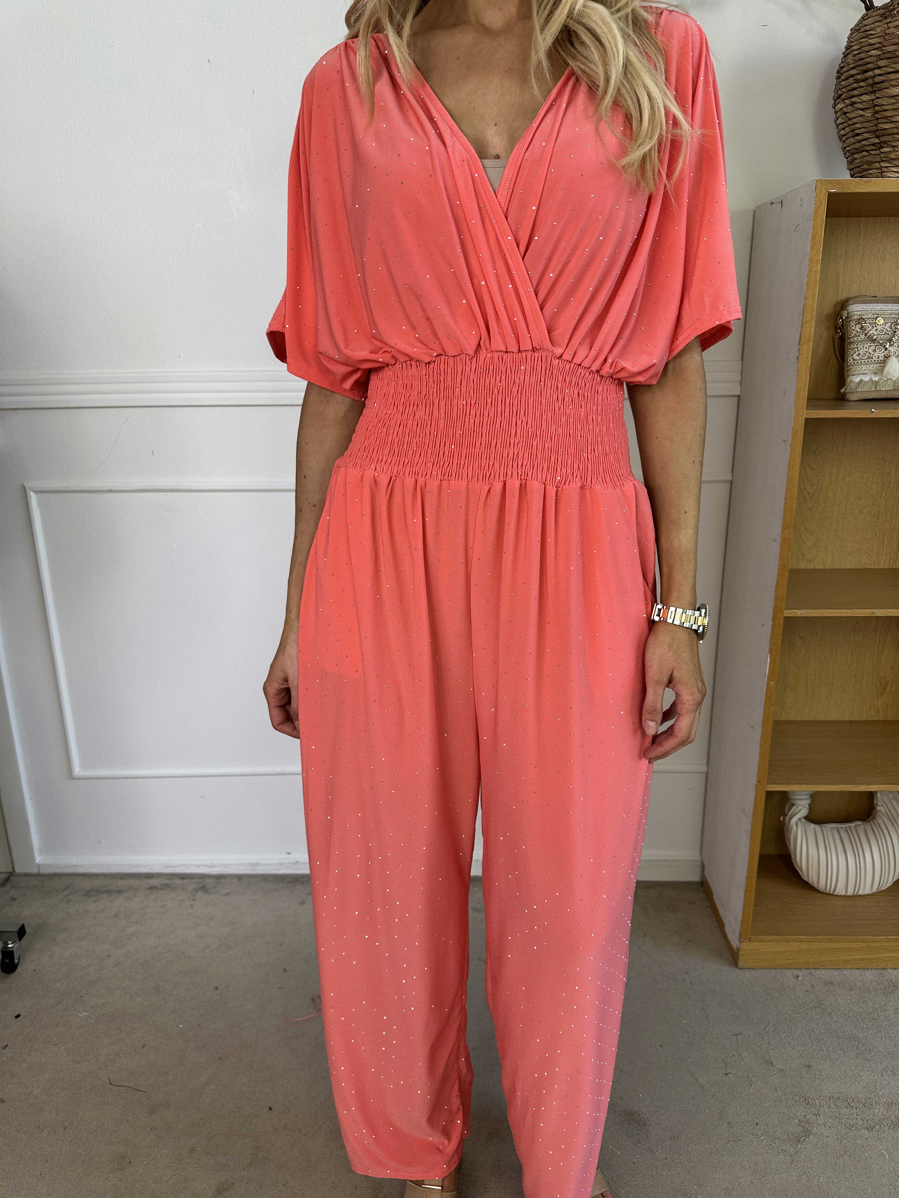 Pams Crystal Jumpsuit - Elastisk byxdräkt pyntad med strass
