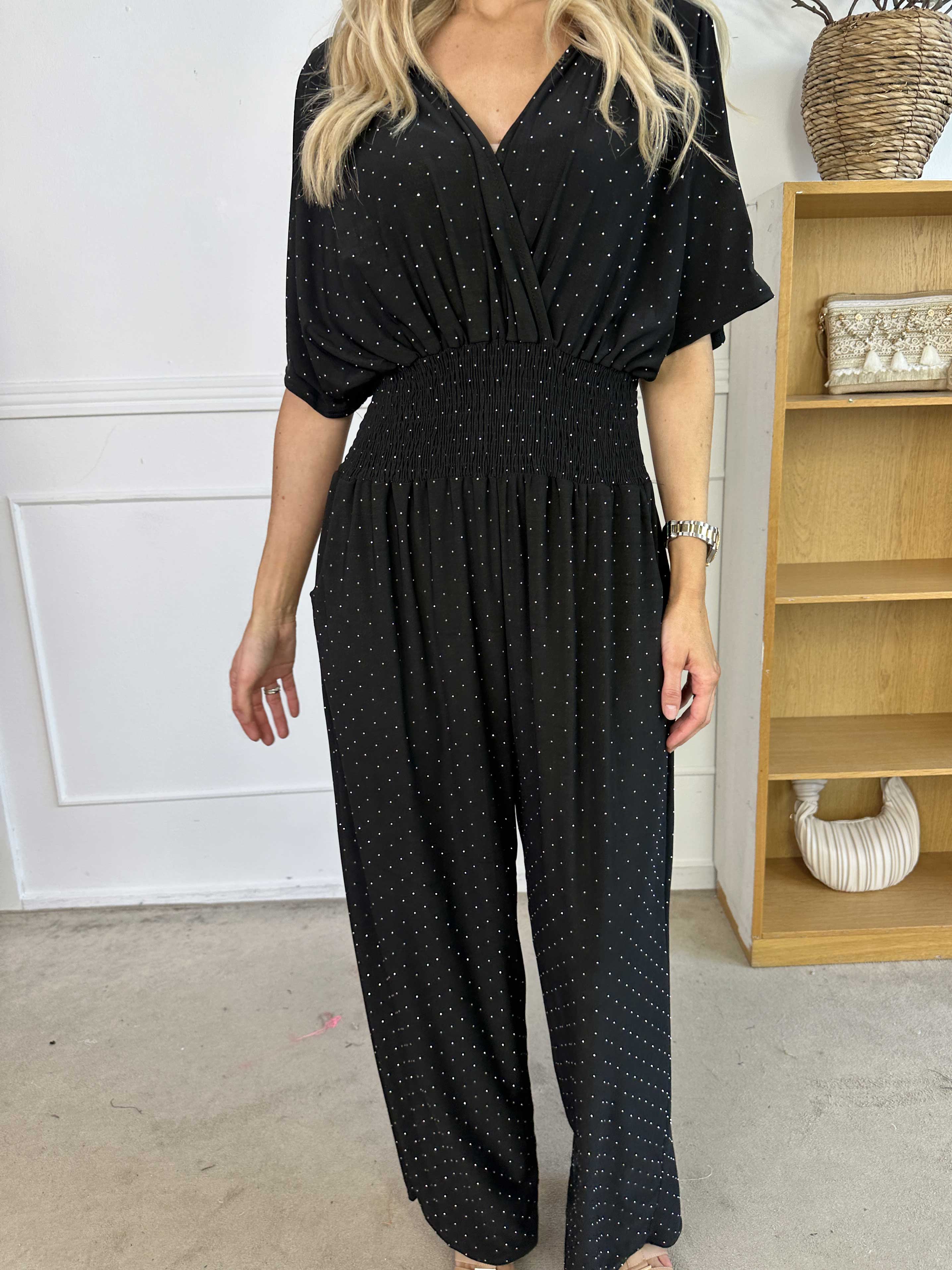 Pams Crystal Jumpsuit - Elastisk byxdräkt pyntad med strass