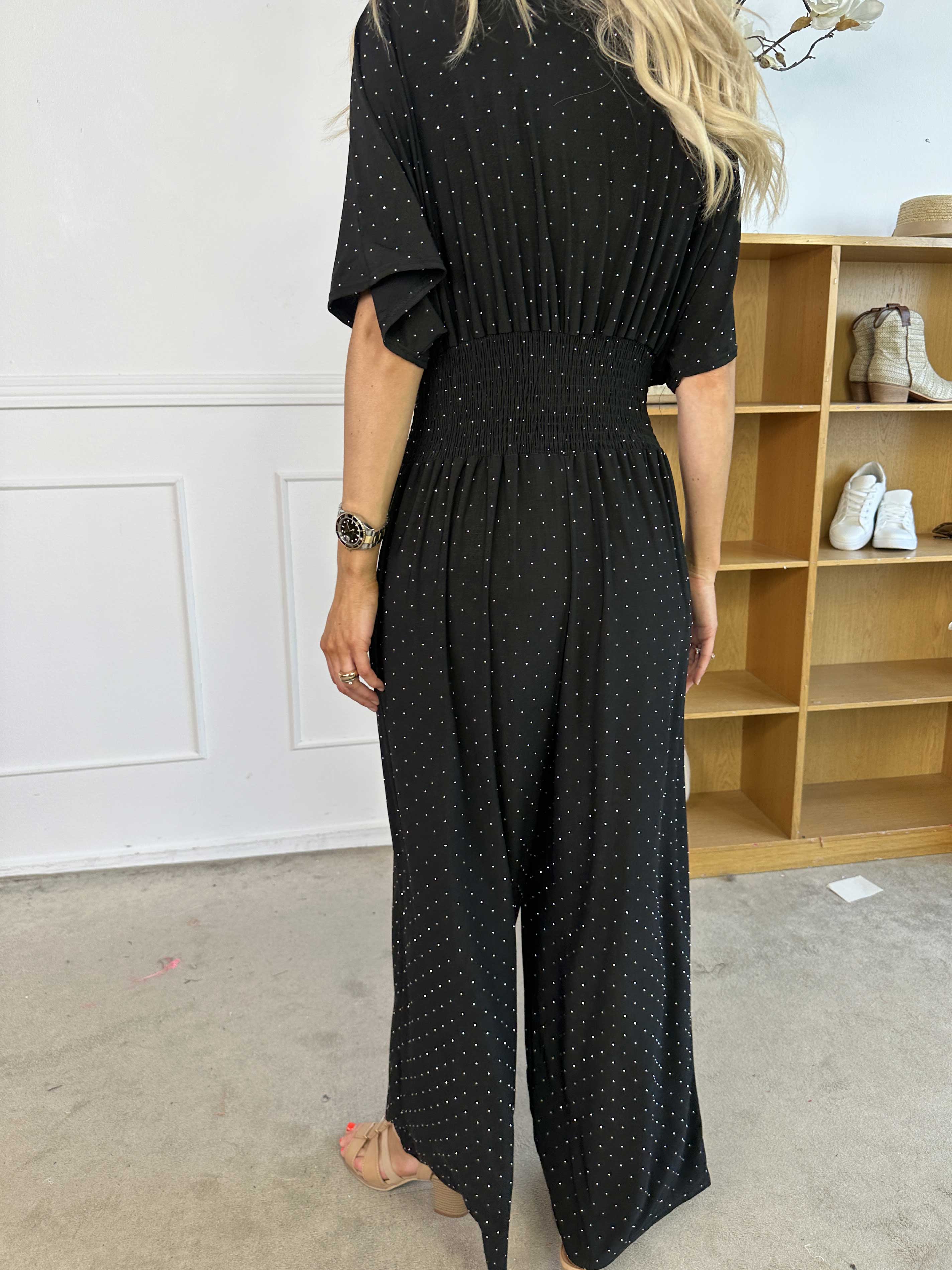 Pams Crystal Jumpsuit - Elastisk byxdräkt pyntad med strass