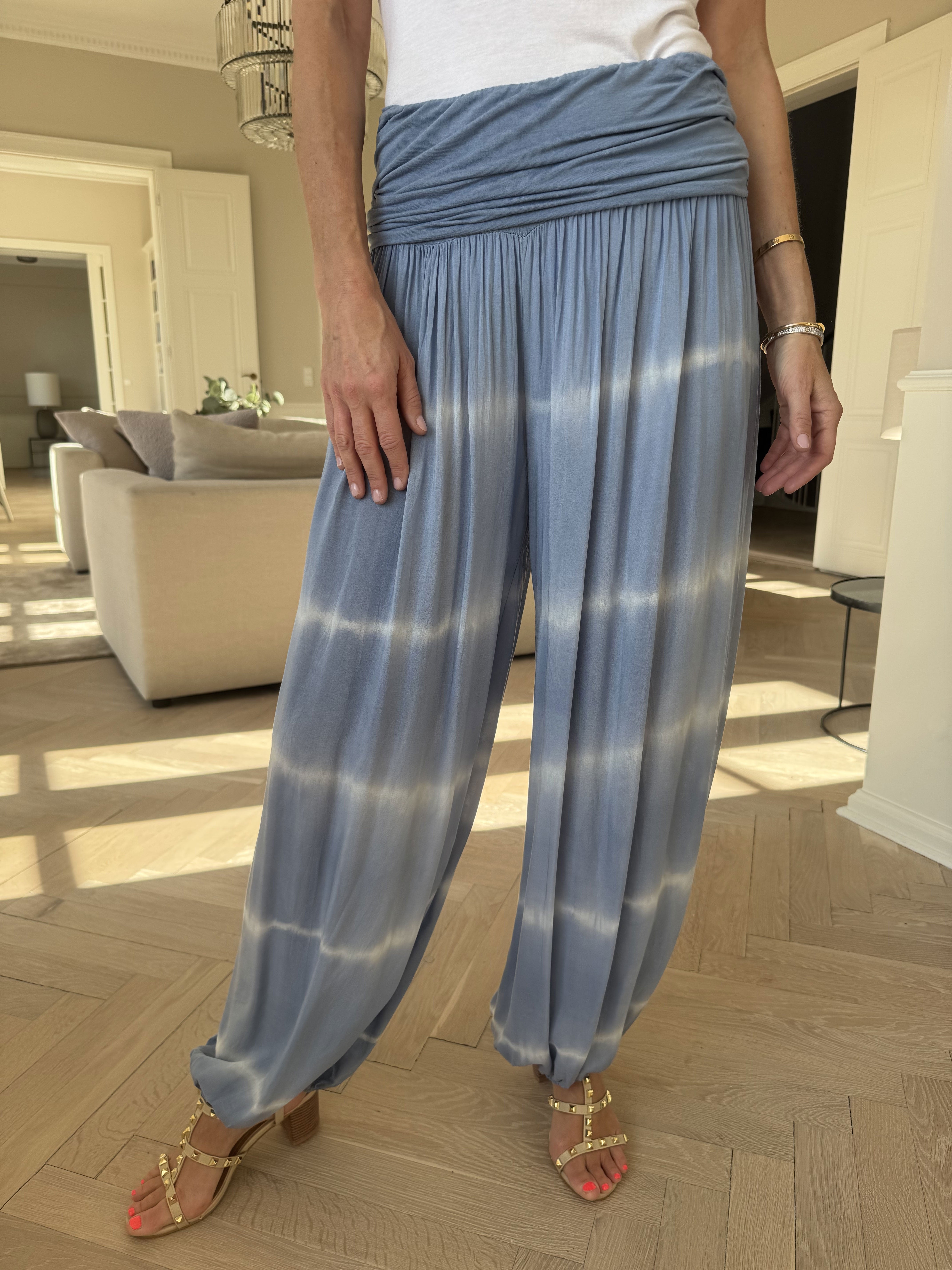 Drew Stripe - Bohemiska byxor i ljus viskos