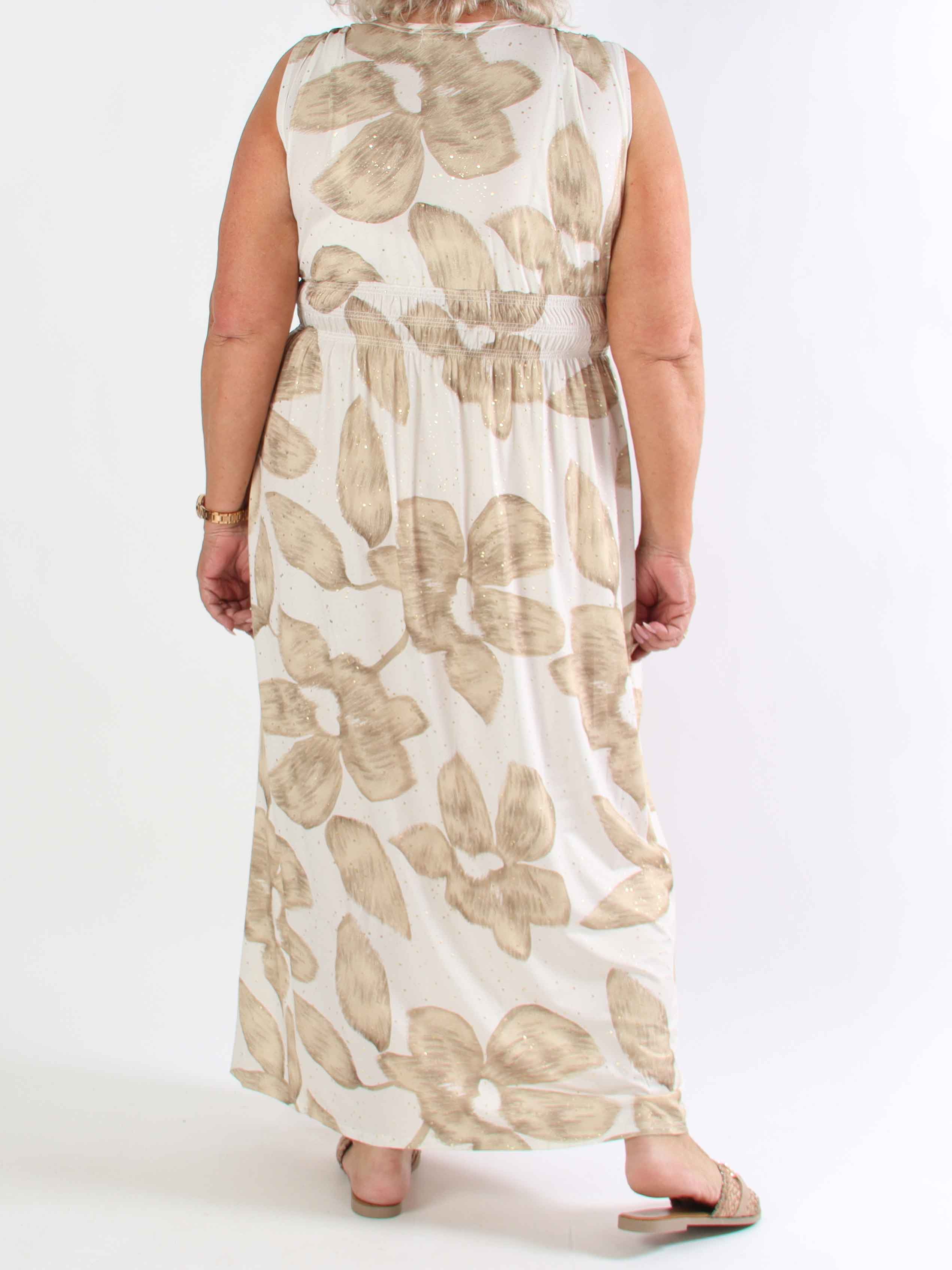 Pams Art Flower Sleeveless - Elastisk plus size klänning med stora blomstermotiv