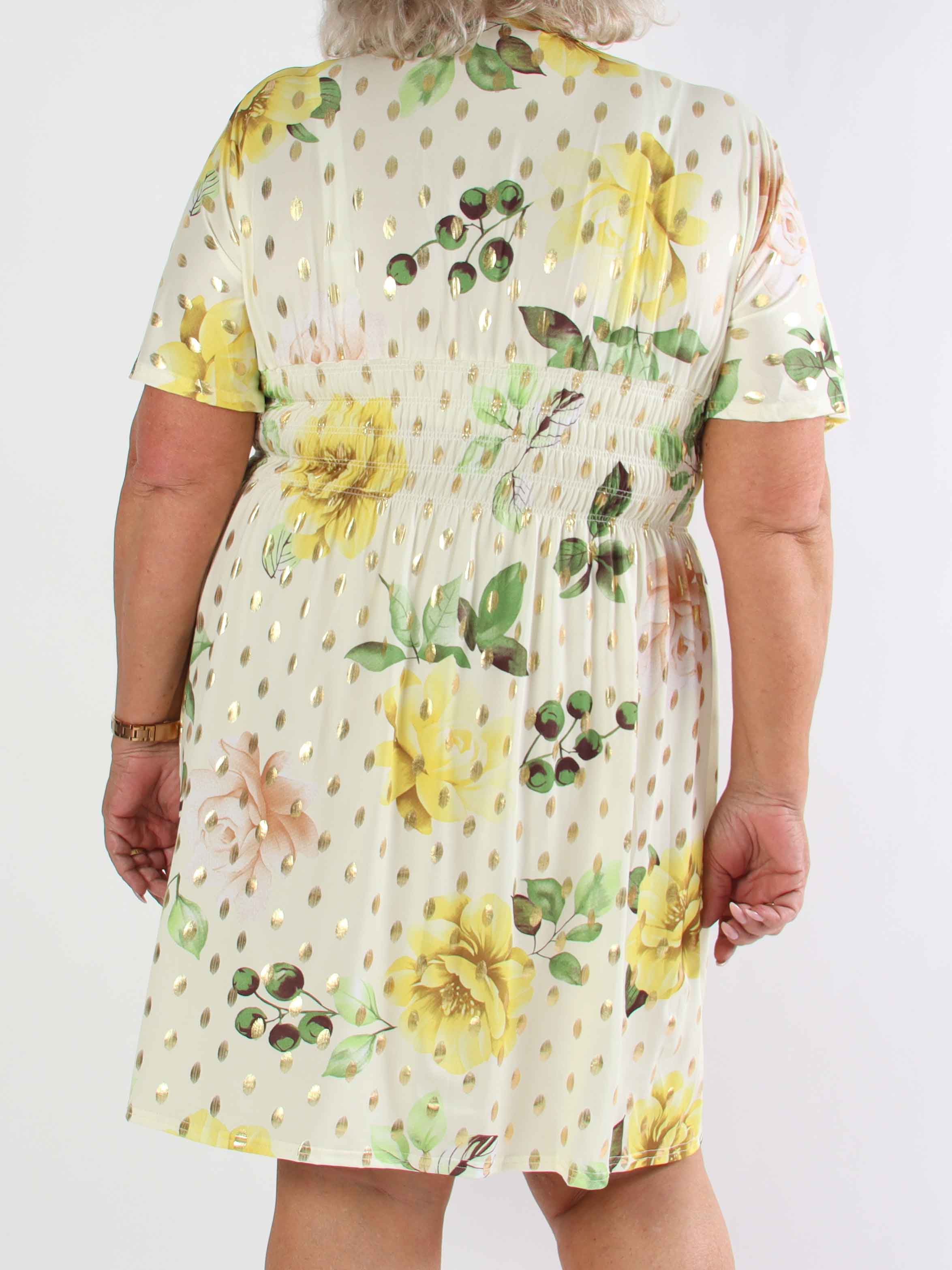 Pams Summer Short - Elastisk plus size klänning med blommig mönster och resår