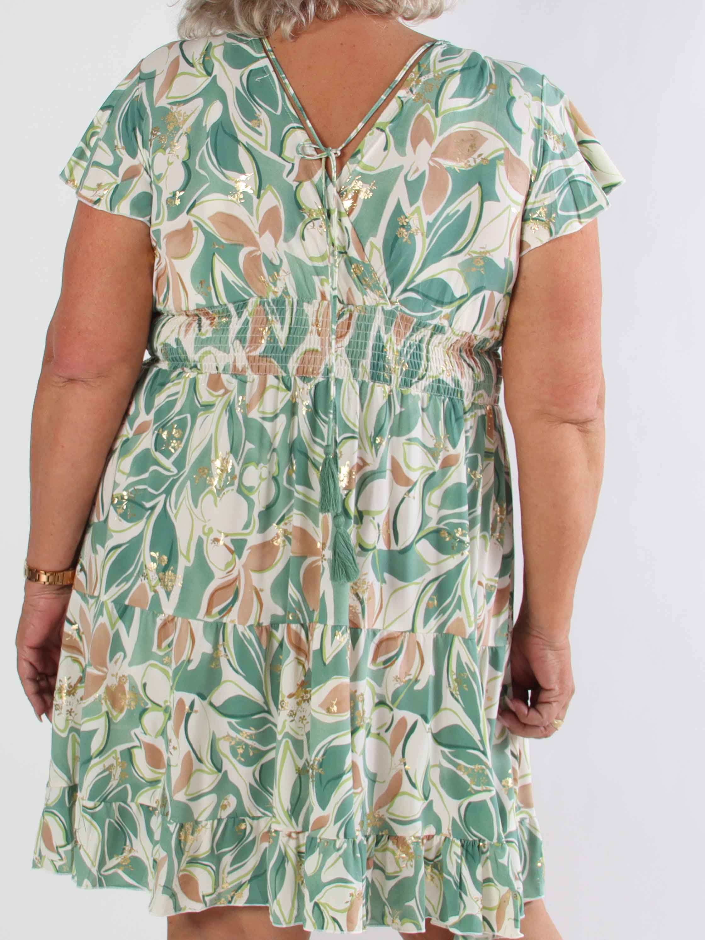 Palmira - Mönstrad elastisk plus size klänning med lager på lager look