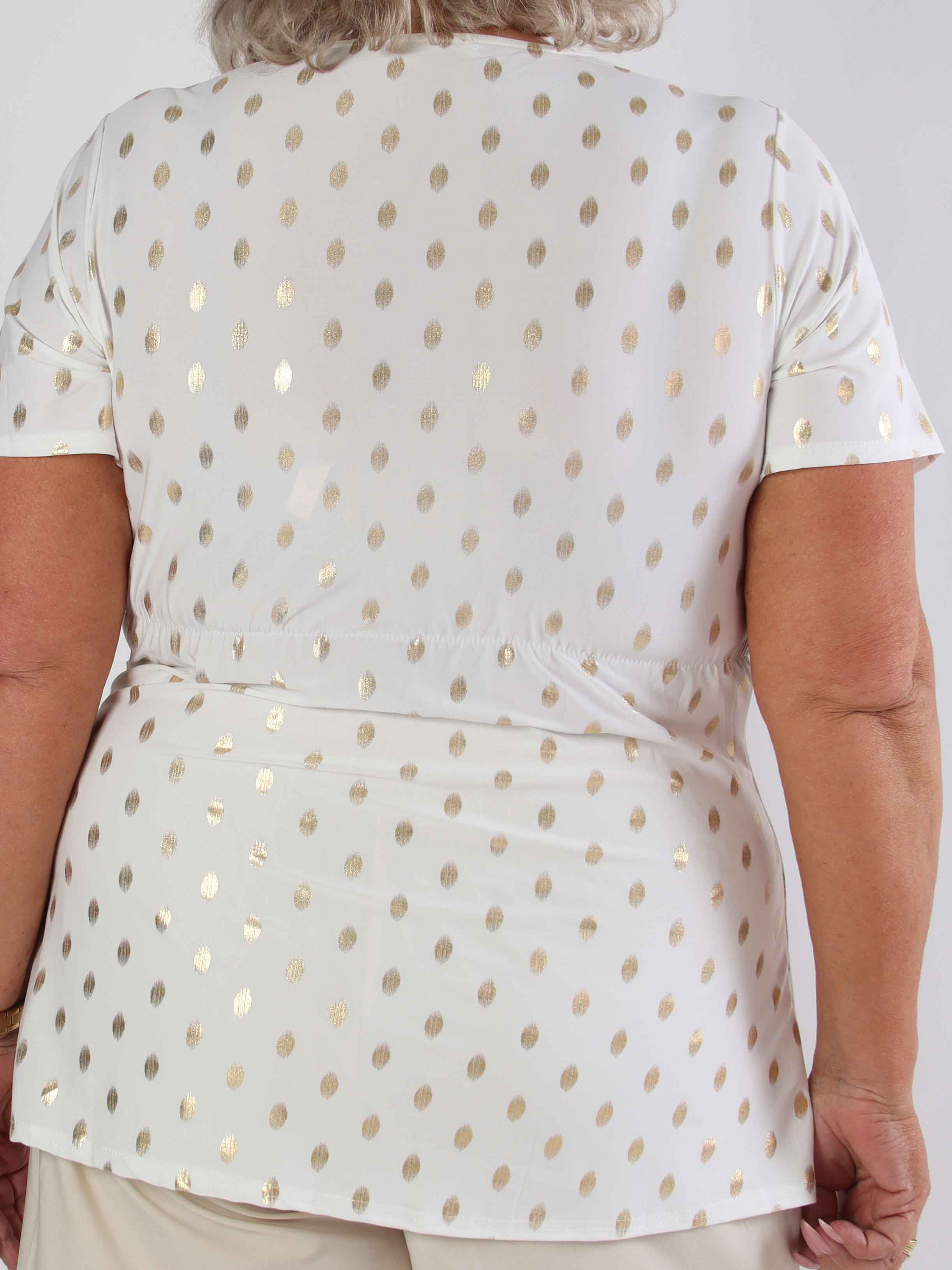 Molly Dot Shirt - Elastisk plus size blus med fin knytdetalj framtill