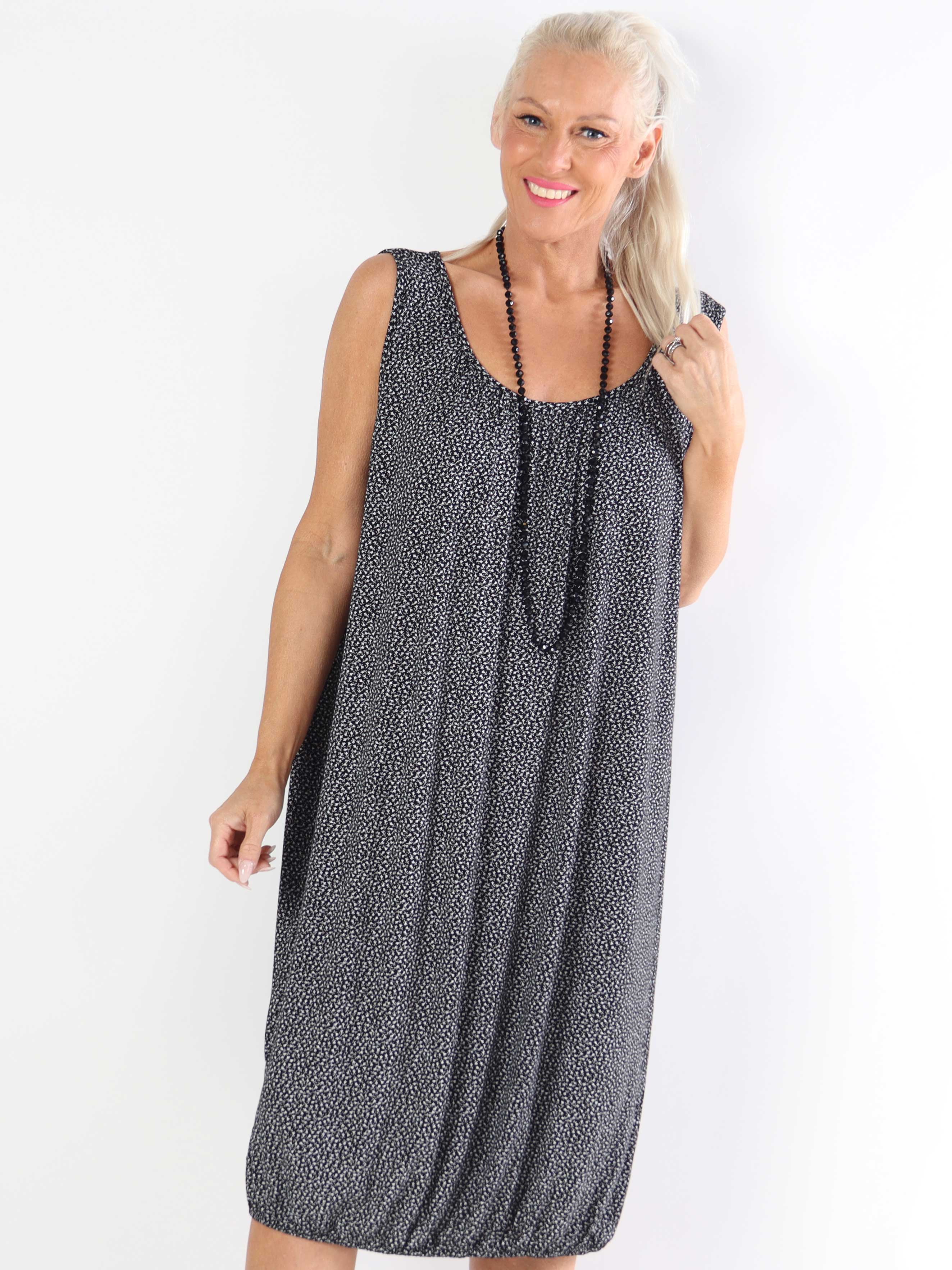Miracle Flower Sleeveless Dress - Plus size-klänning i viskos med resår i midjan