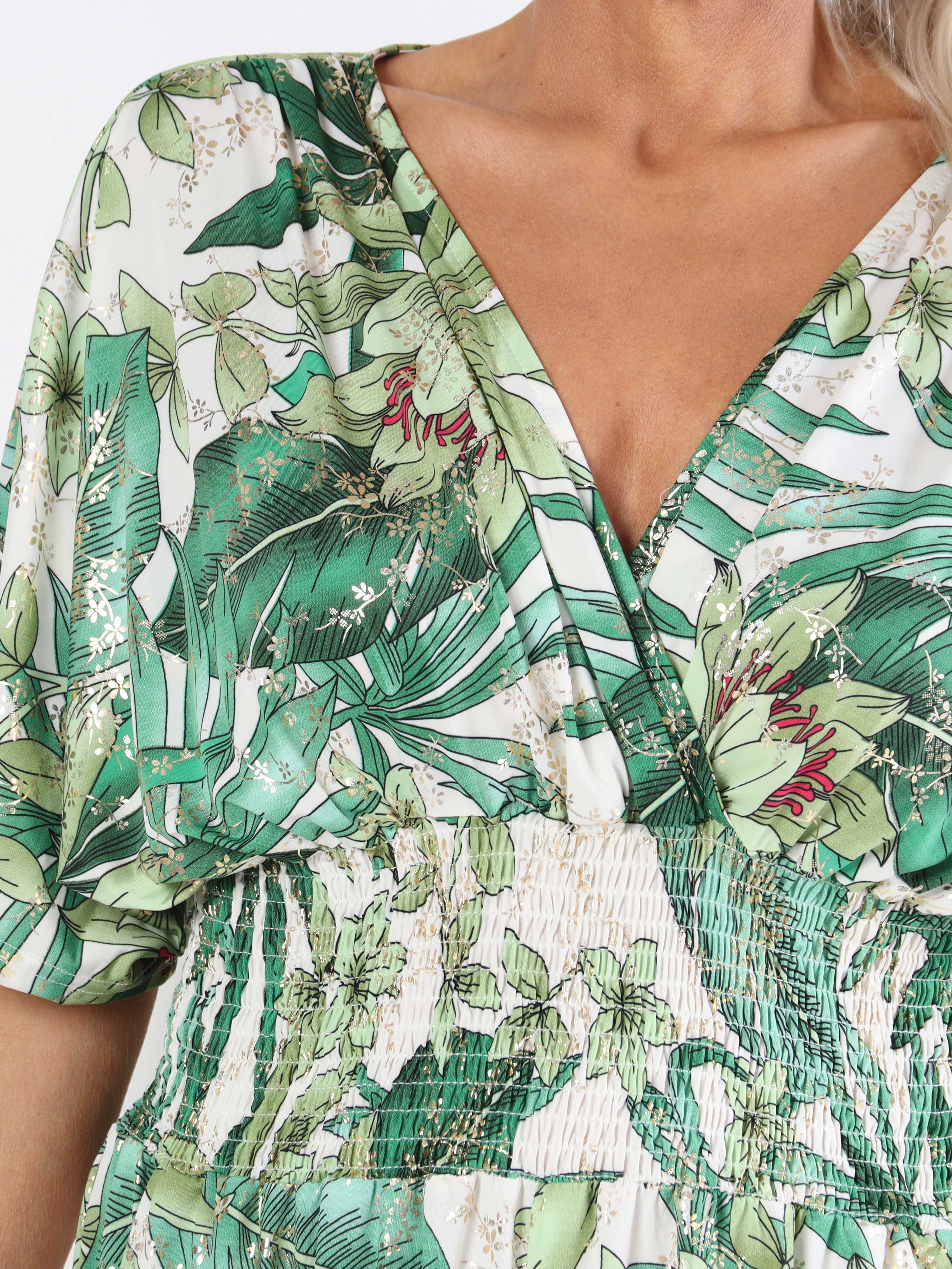 Pams Jumpsuit - Elastisk jumpsuit i plusstorlek med bladmönster
