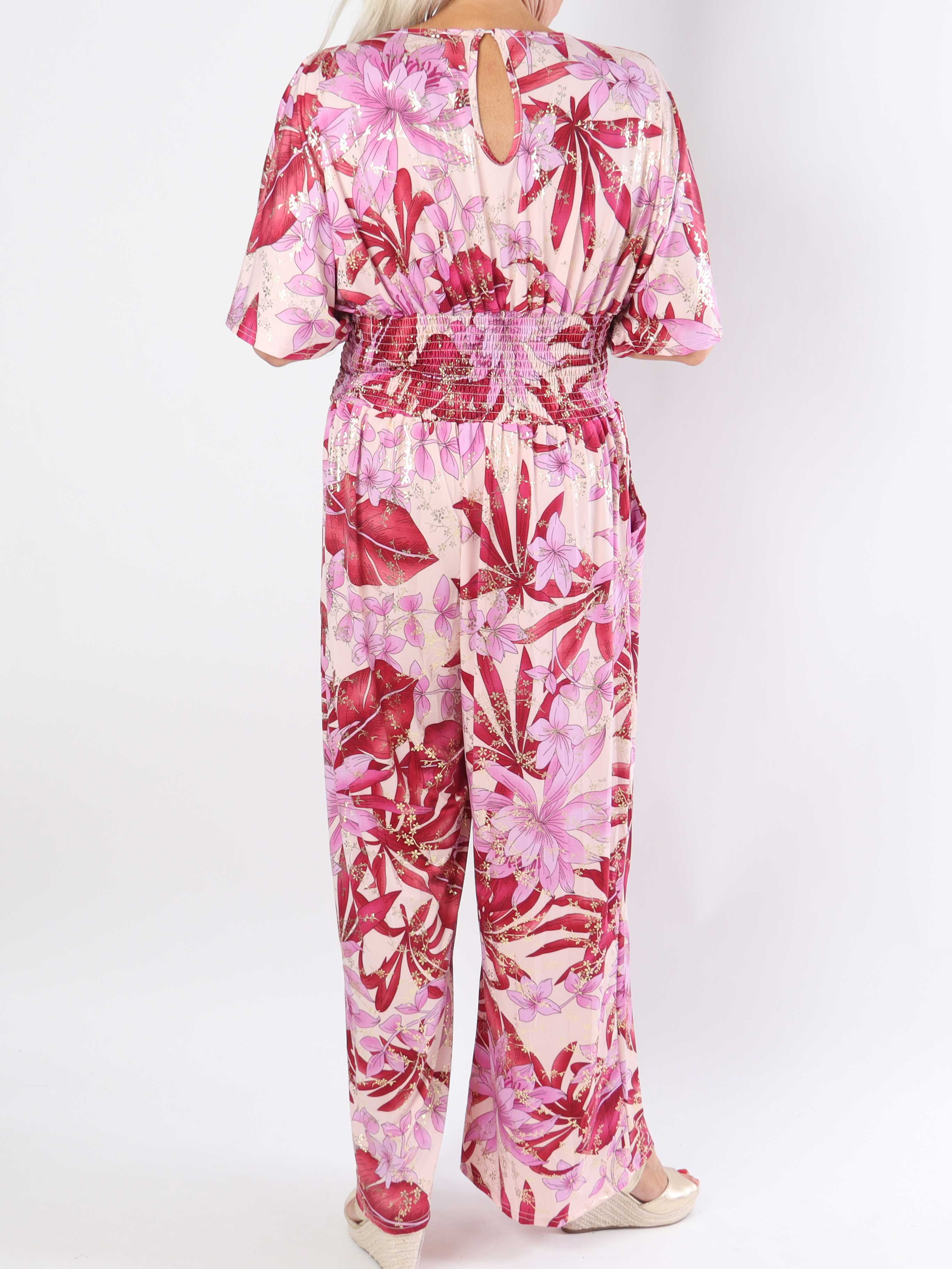 Pams Jumpsuit - Elastisk jumpsuit i plusstorlek med bladmönster