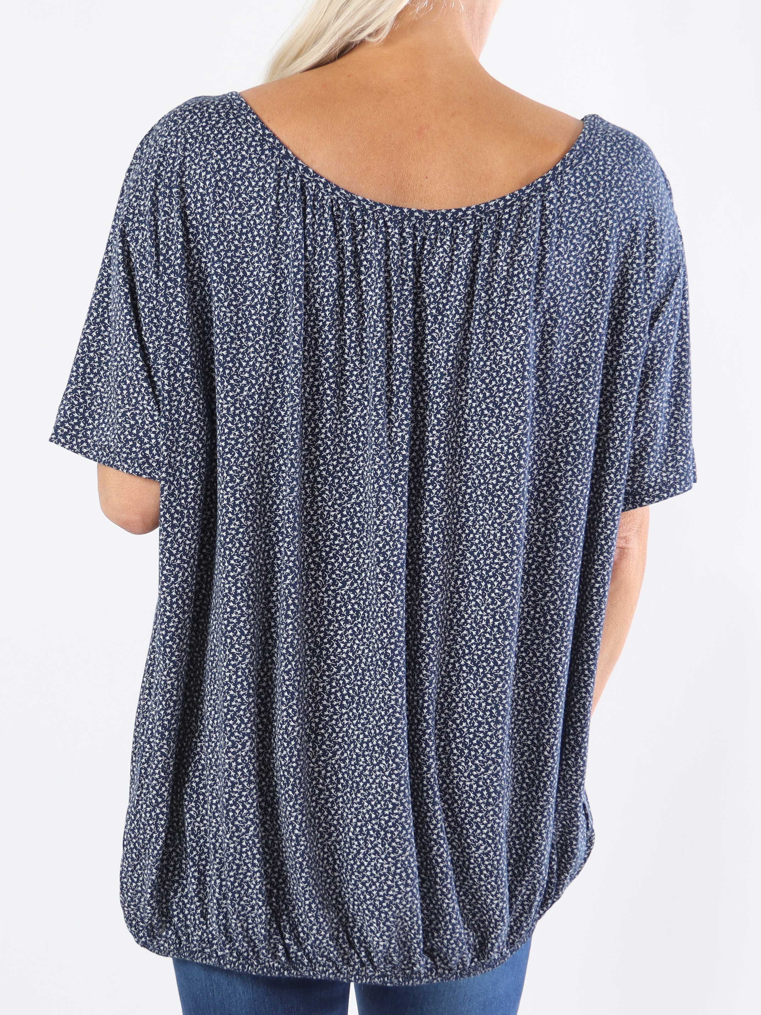 Miracle Flower T-shirt - Viskosblus i plus size med resår i nederkanten