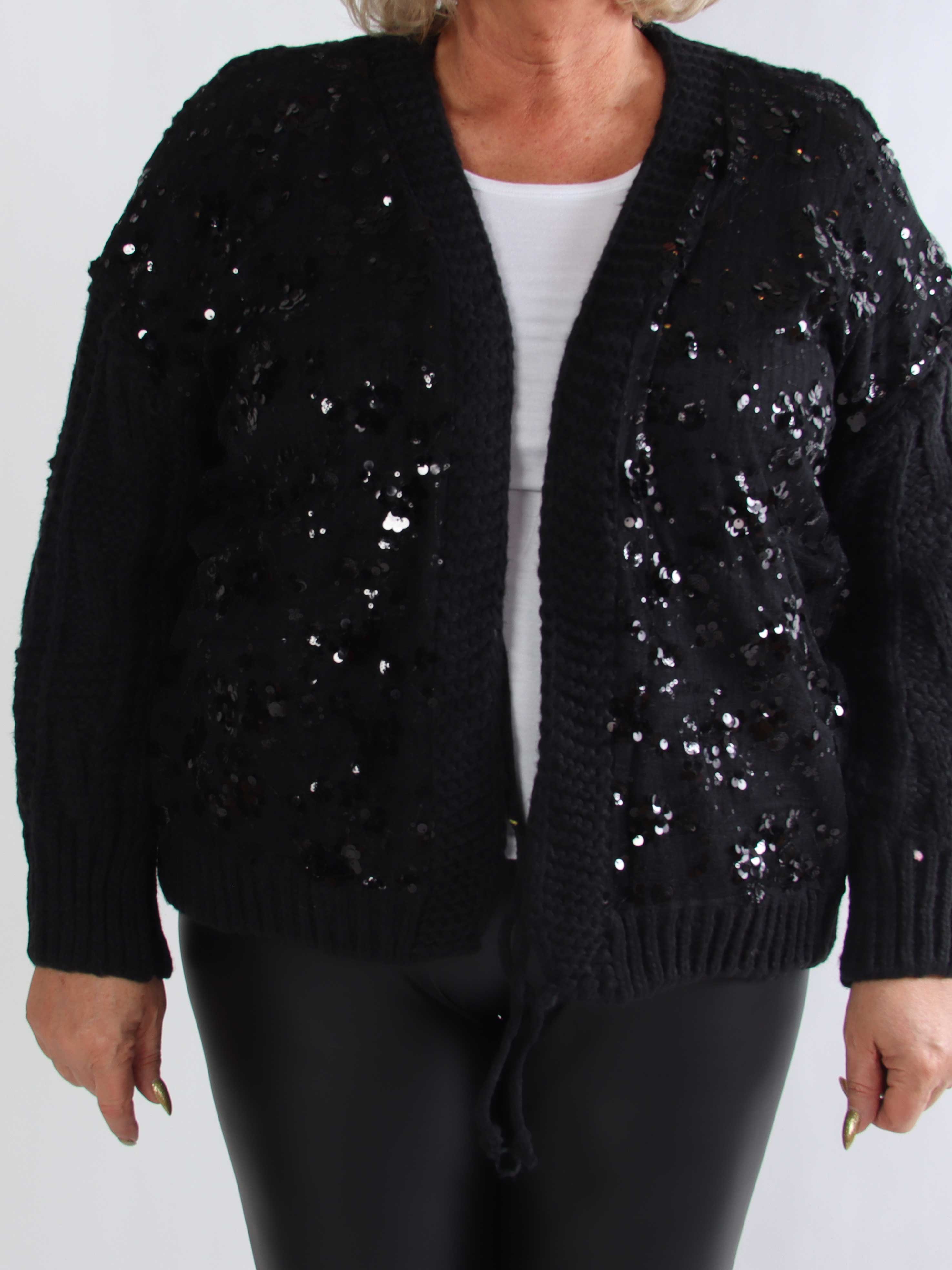 Trisse - Plus size strikcardigan med mesh og pailletter