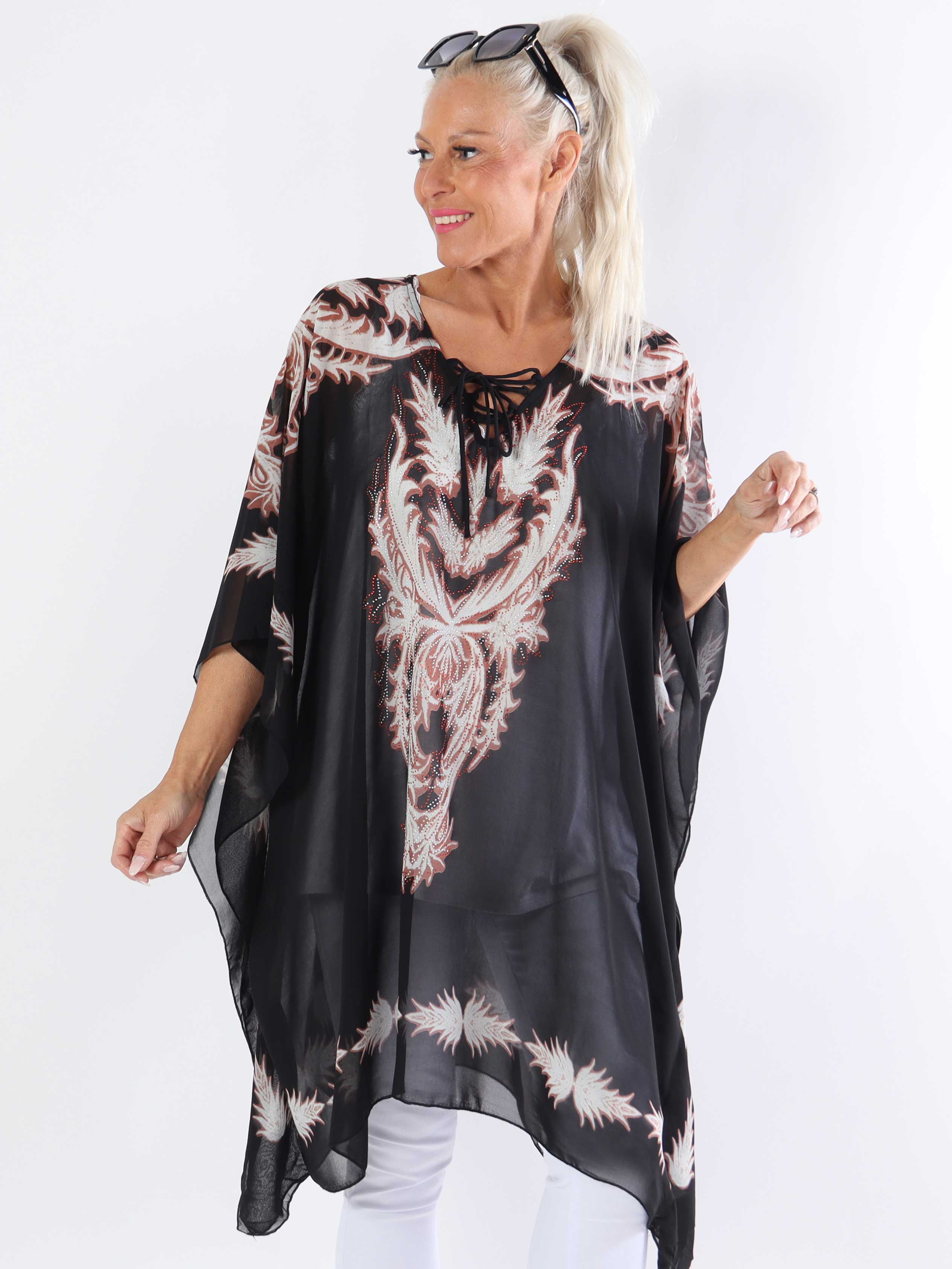 Josefina - Halvgenomskinlig plus size-tunika med dragsko