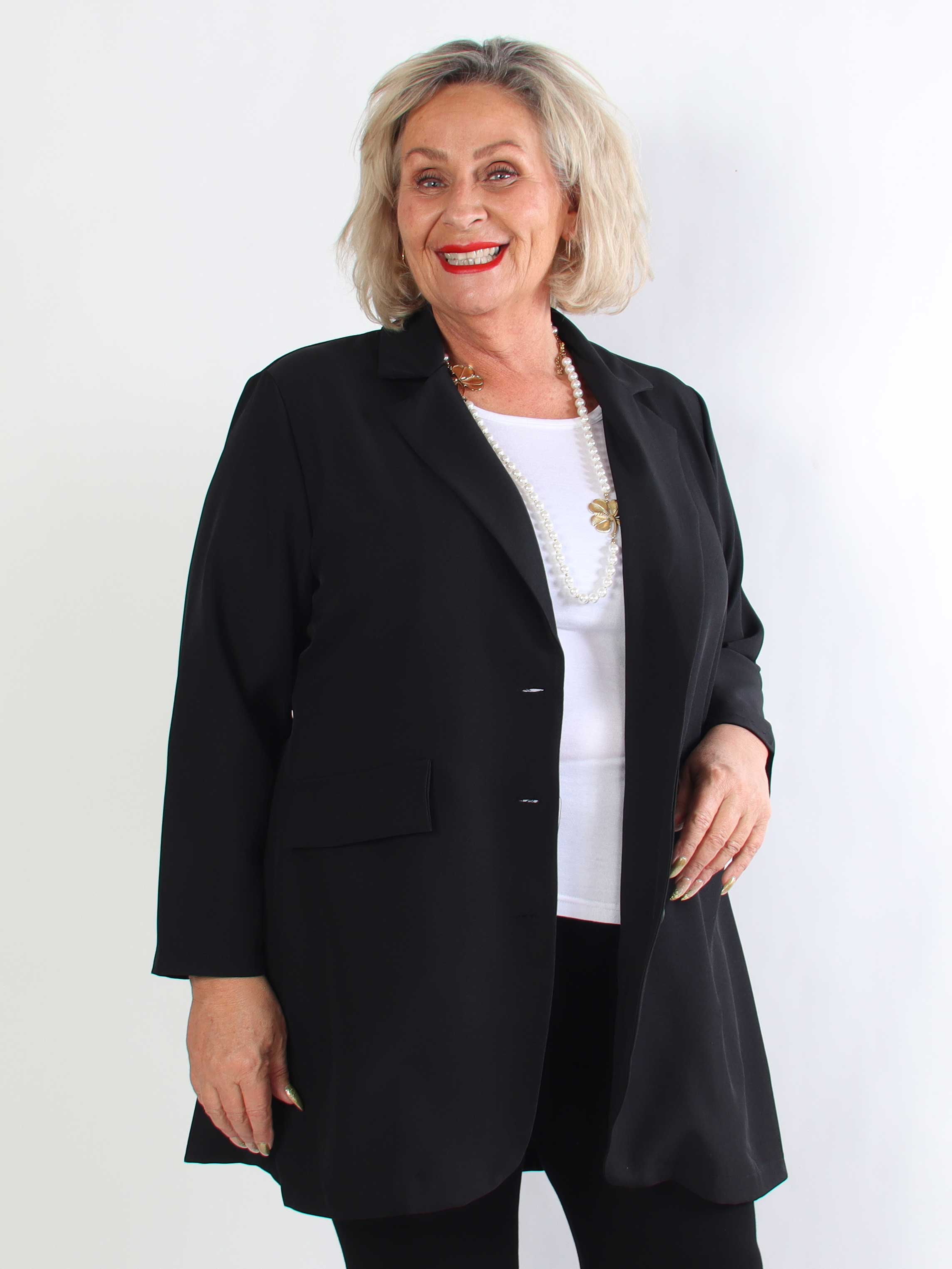 Lanthe Long Plain - Lang ensfarvet plus size blazer