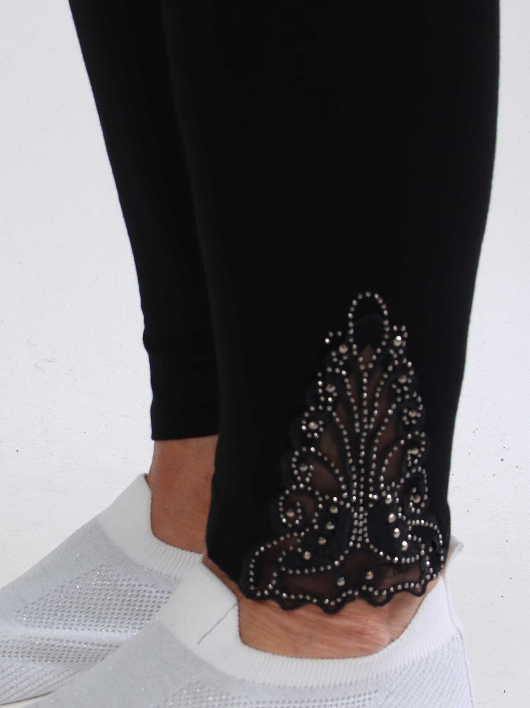 Jackie - Bløde leggings i viskose med blonde og similisten