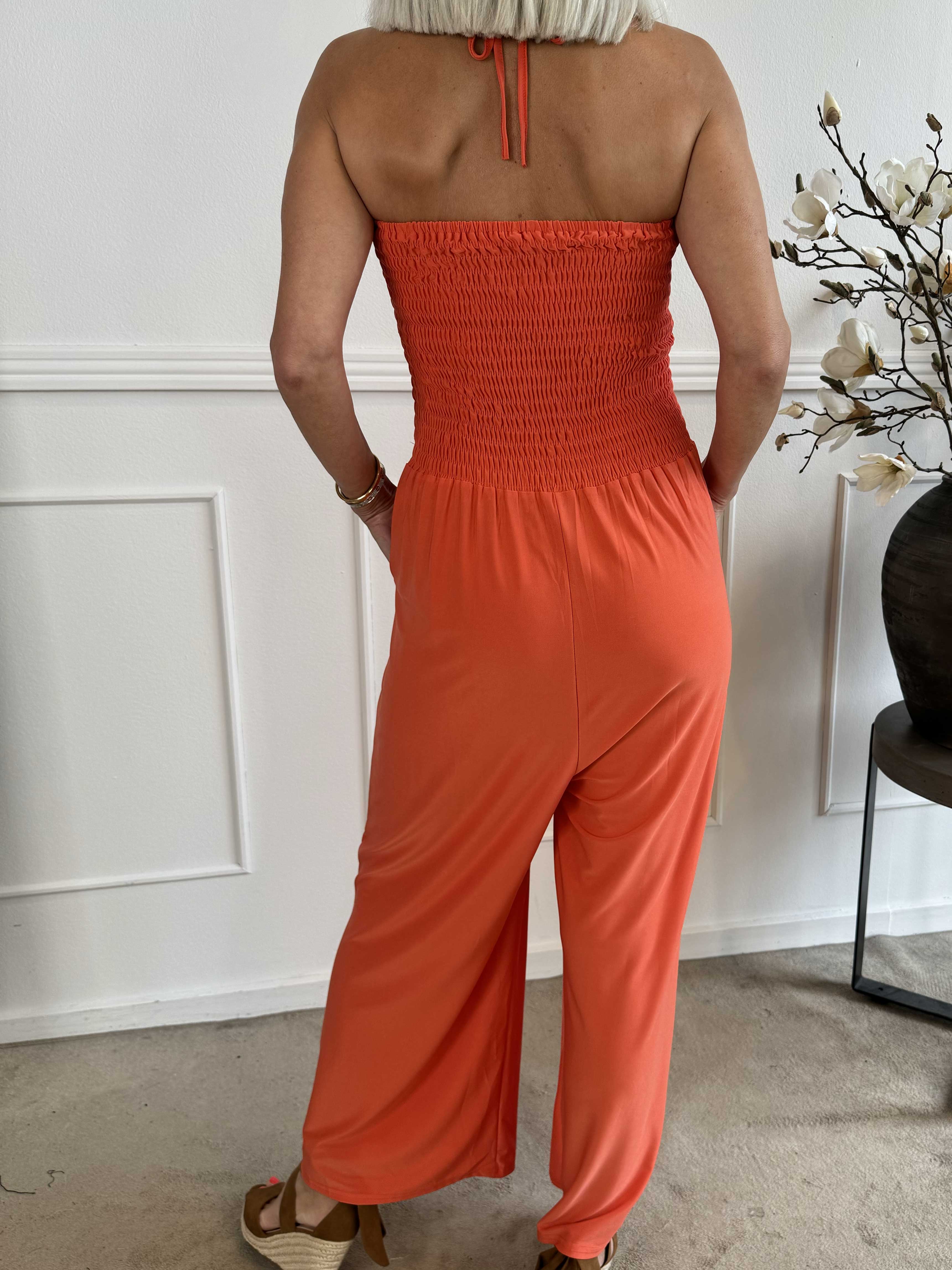 Pams Plain Tube Jumpsuit - Stretch jumpsuit med smock på bröstet