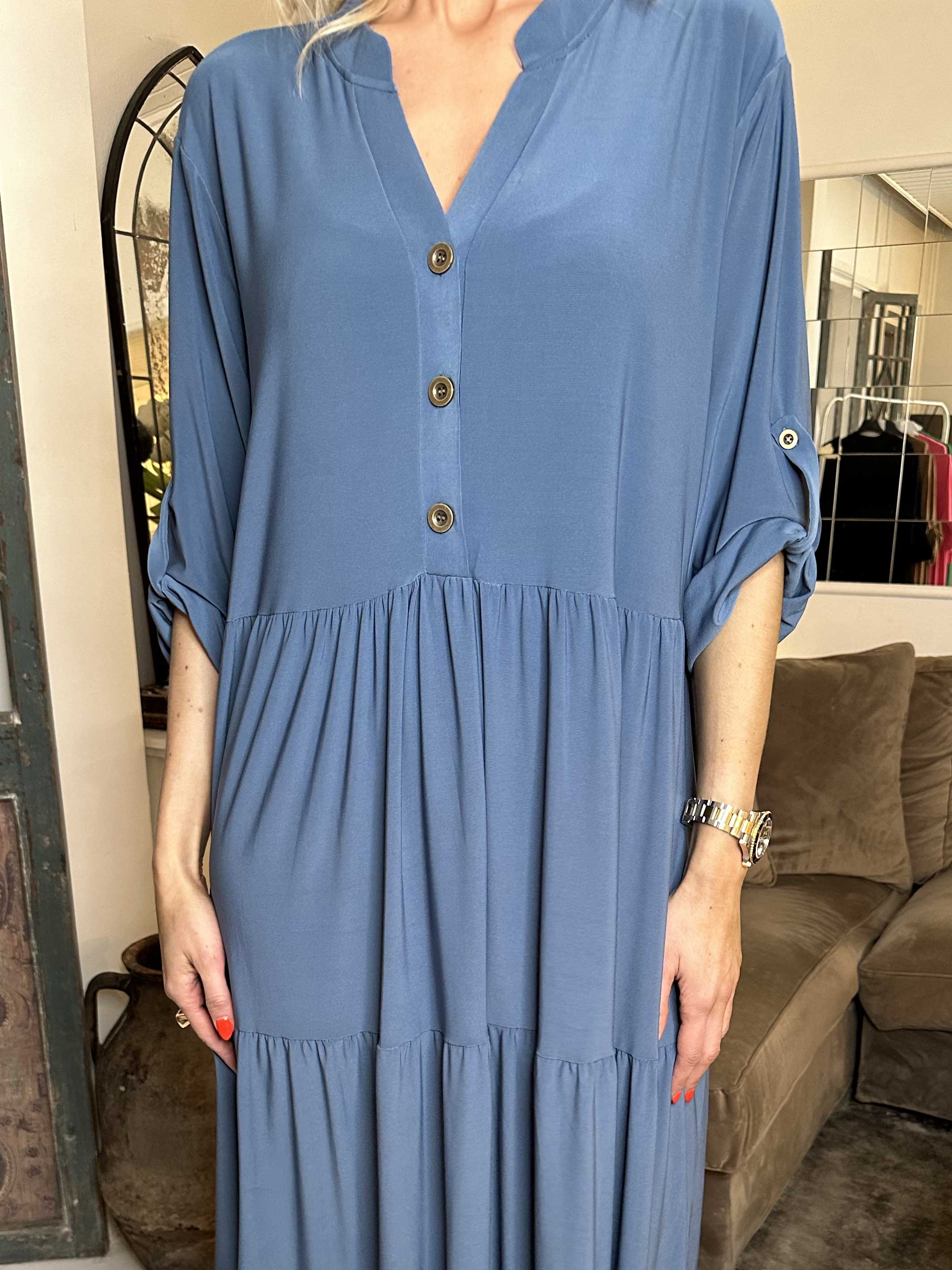 Milano Plain - Lång enfärgad klänning med lager på lager look