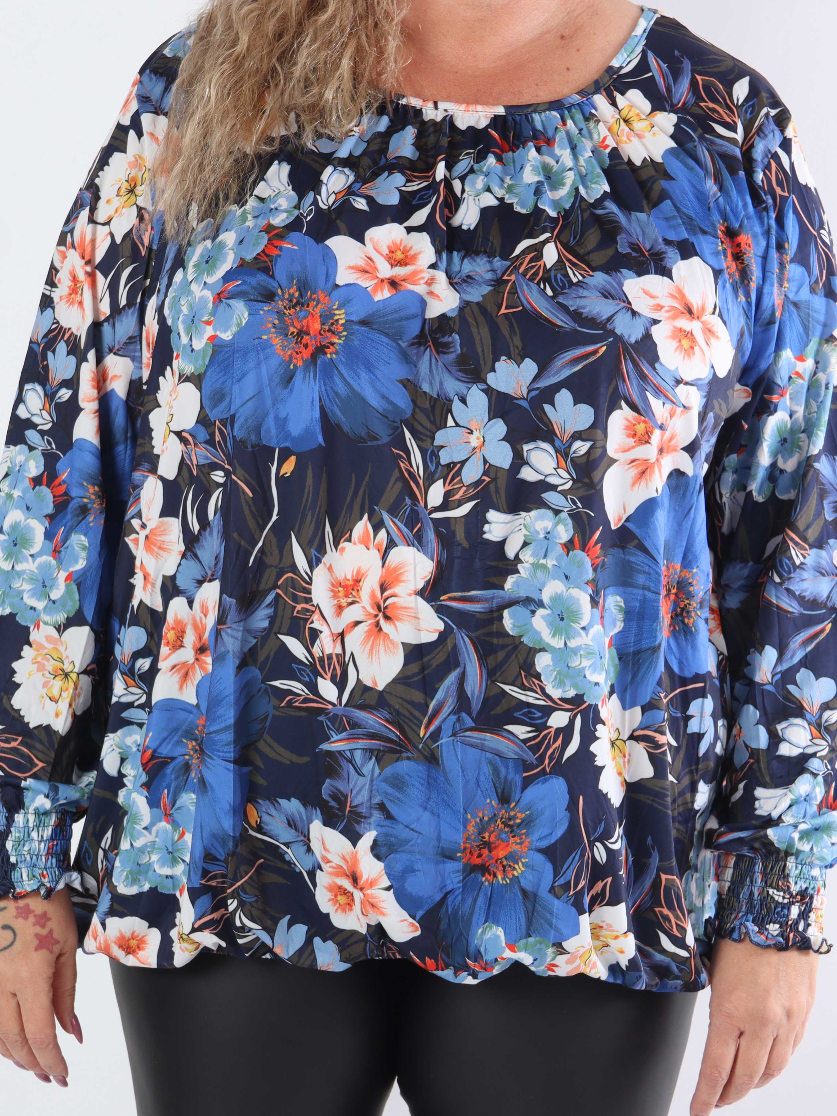 Miracle Floral L/S - Blus i plus size-modell med resår och långa ärmar