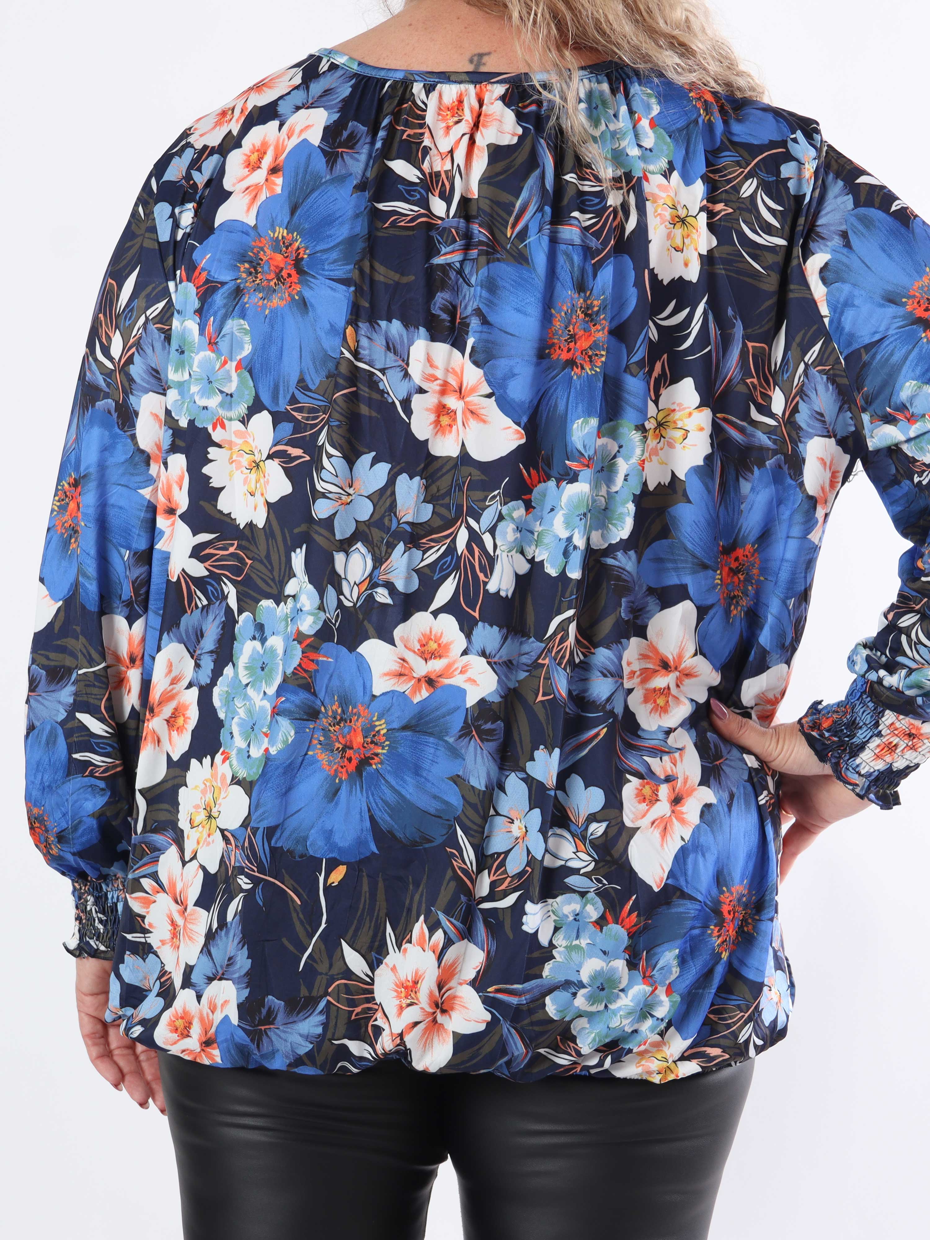 Miracle Floral L/S - Blus i plus size-modell med resår och långa ärmar