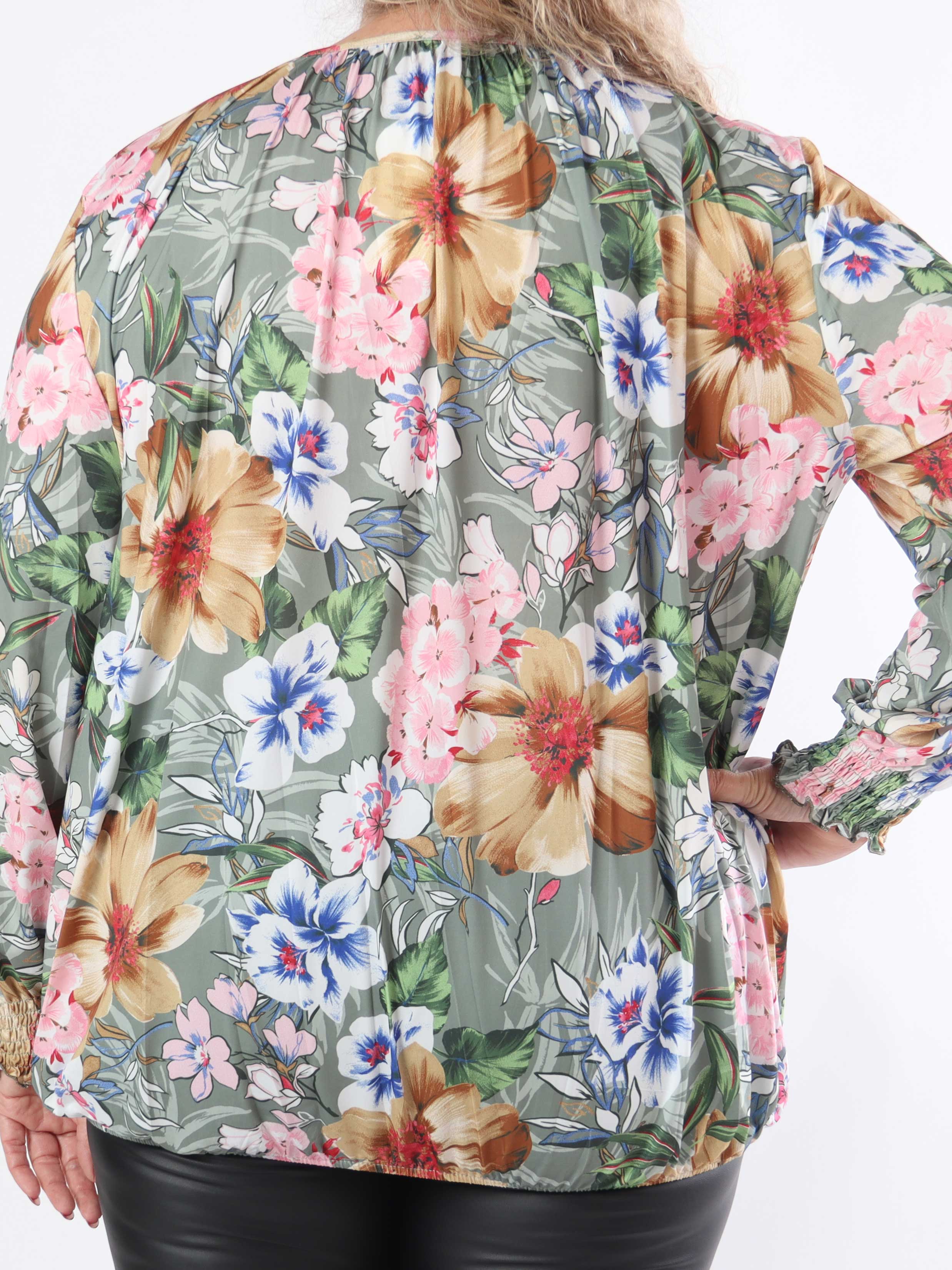 Miracle Floral L/S - Blus i plus size-modell med resår och långa ärmar