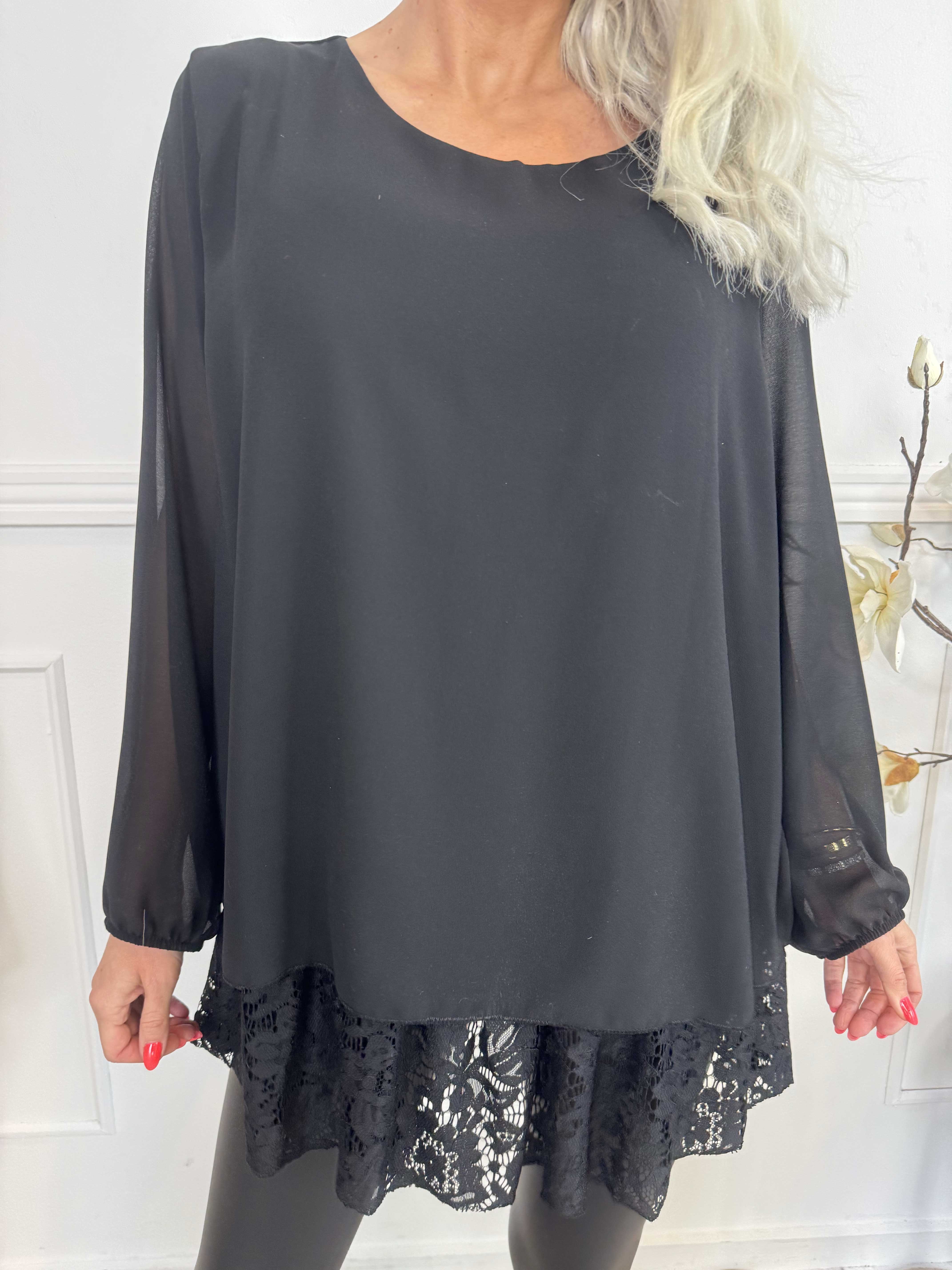 Luby Lace - Tunika i chiffong med spets i nederkant