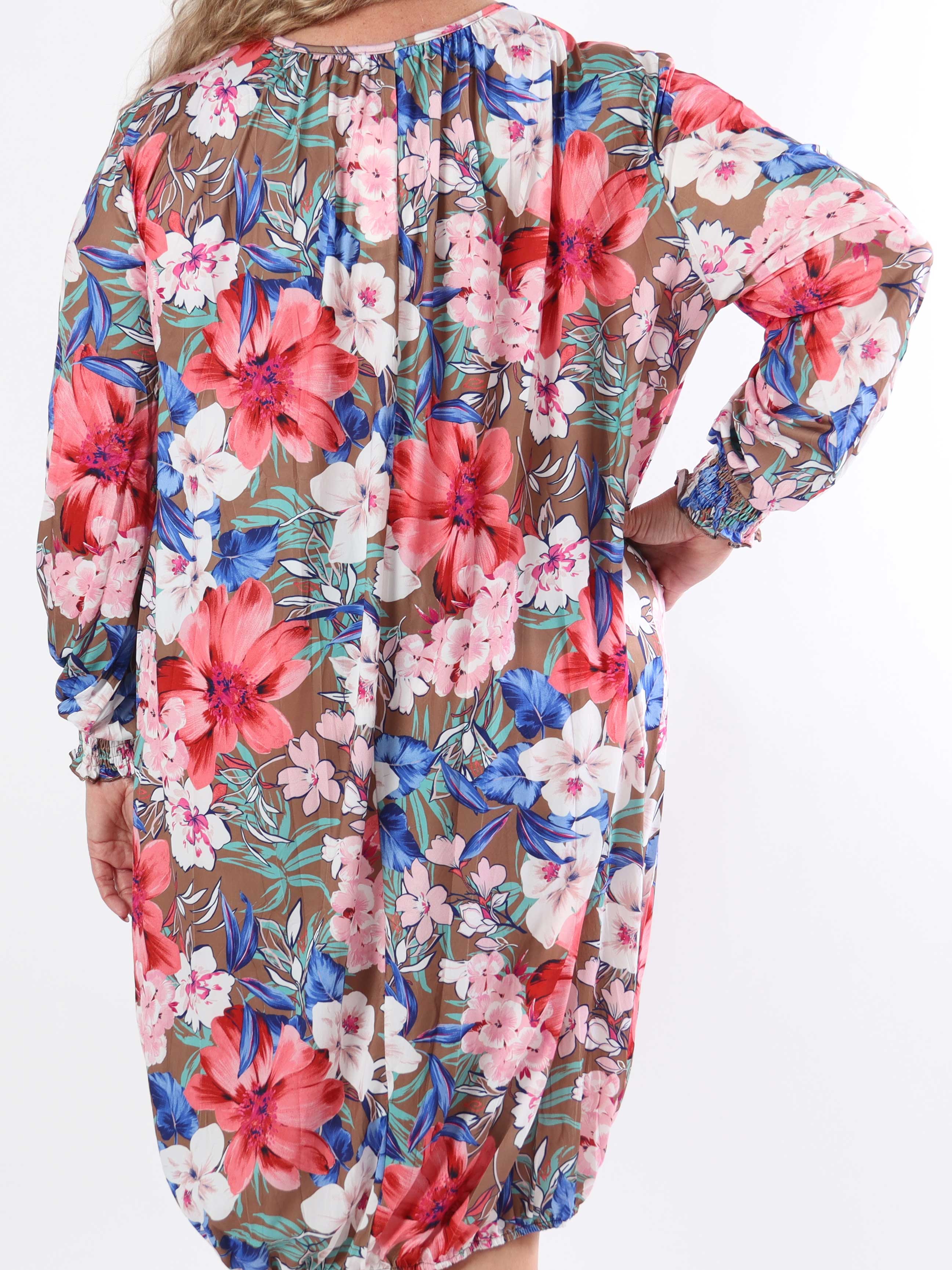 Miracle Floral Dress L/S - Blommig klänning i plusstorlek med resår