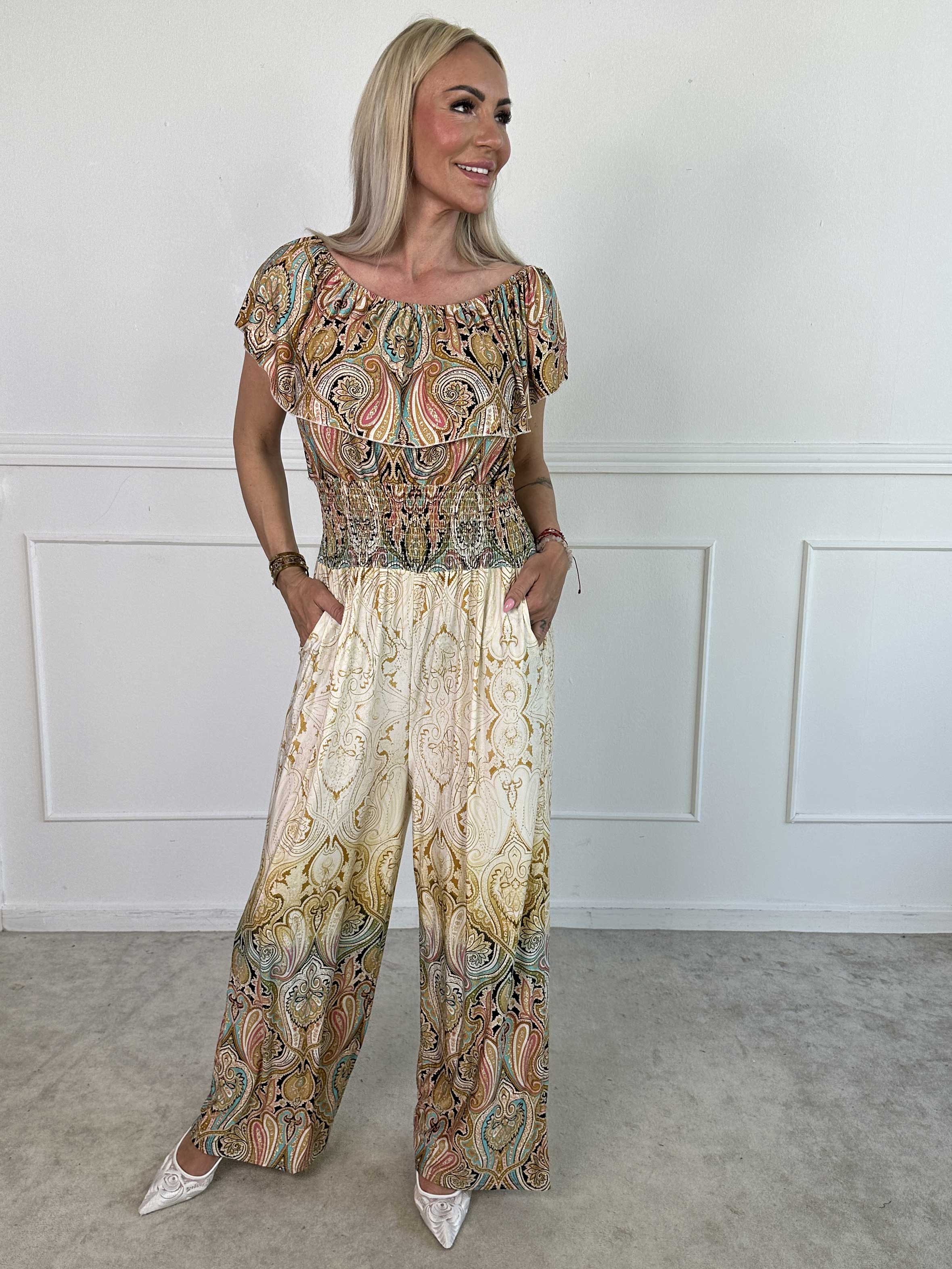Pams Paisley Frill Jumpsuit - Elastisk jumpsuit med smock och volang