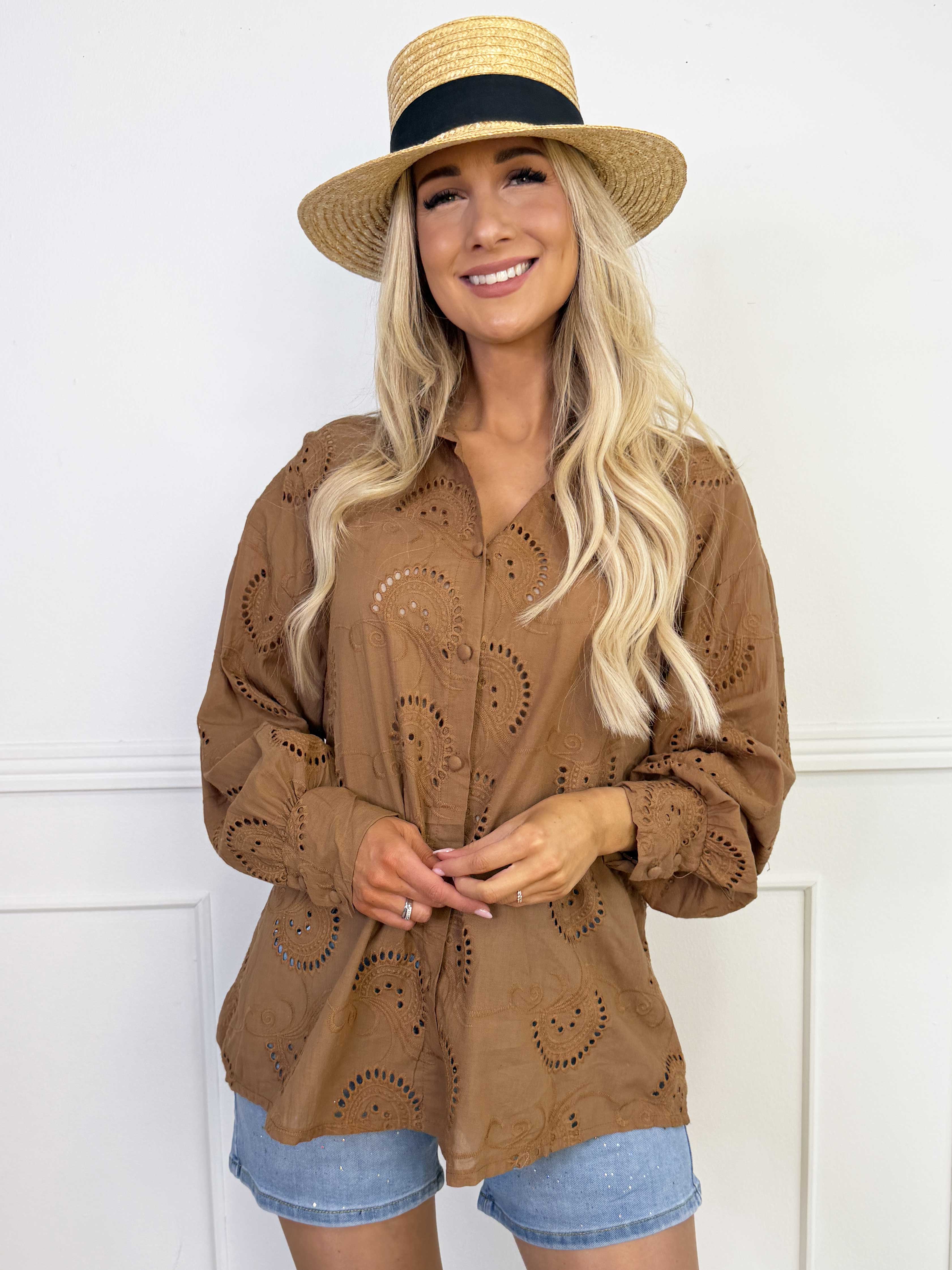 Lona Broderie - Broderie anglaise skjorte i viskose