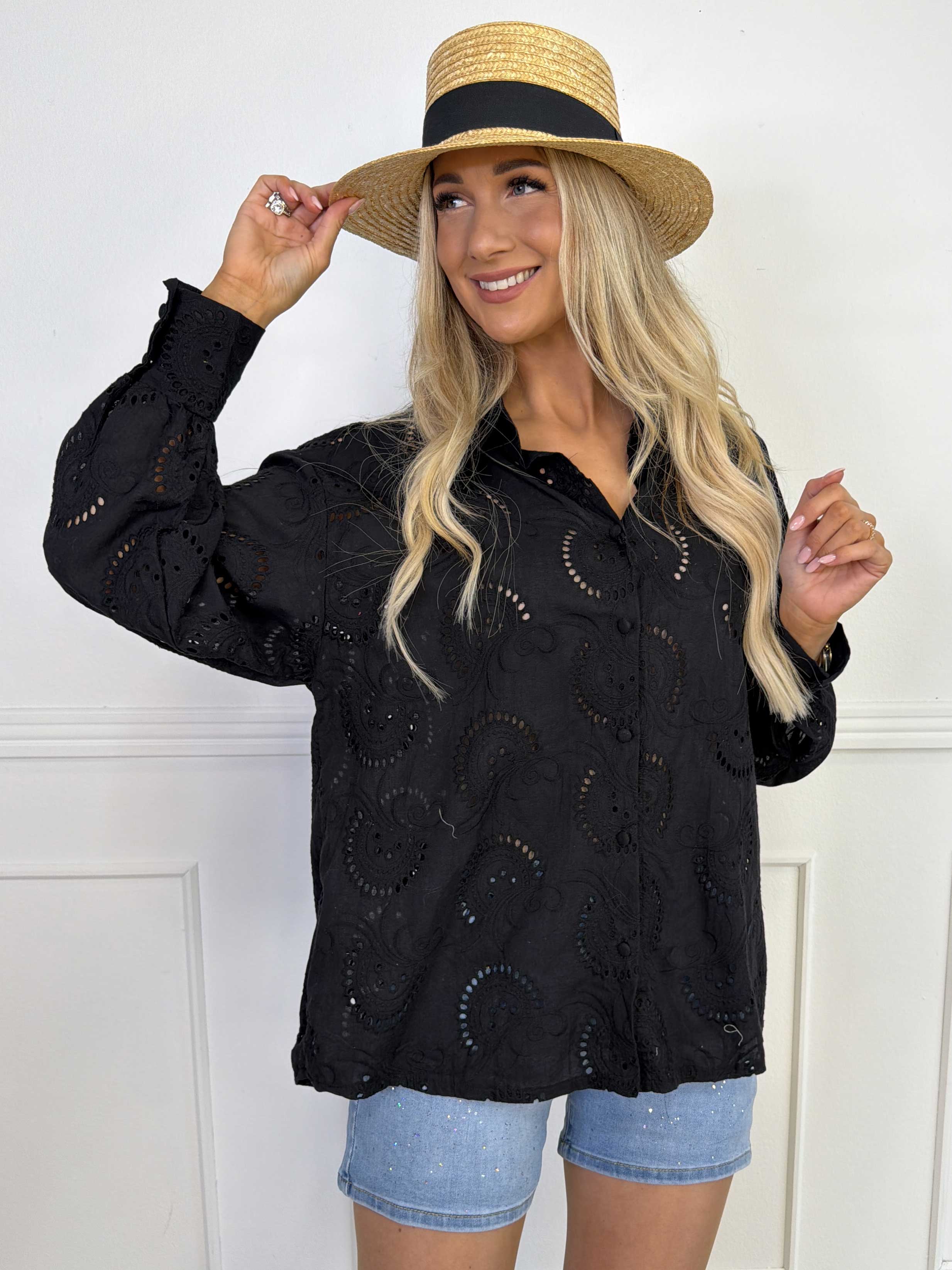 Lona Broderie - Broderie anglaise skjorte i viskose