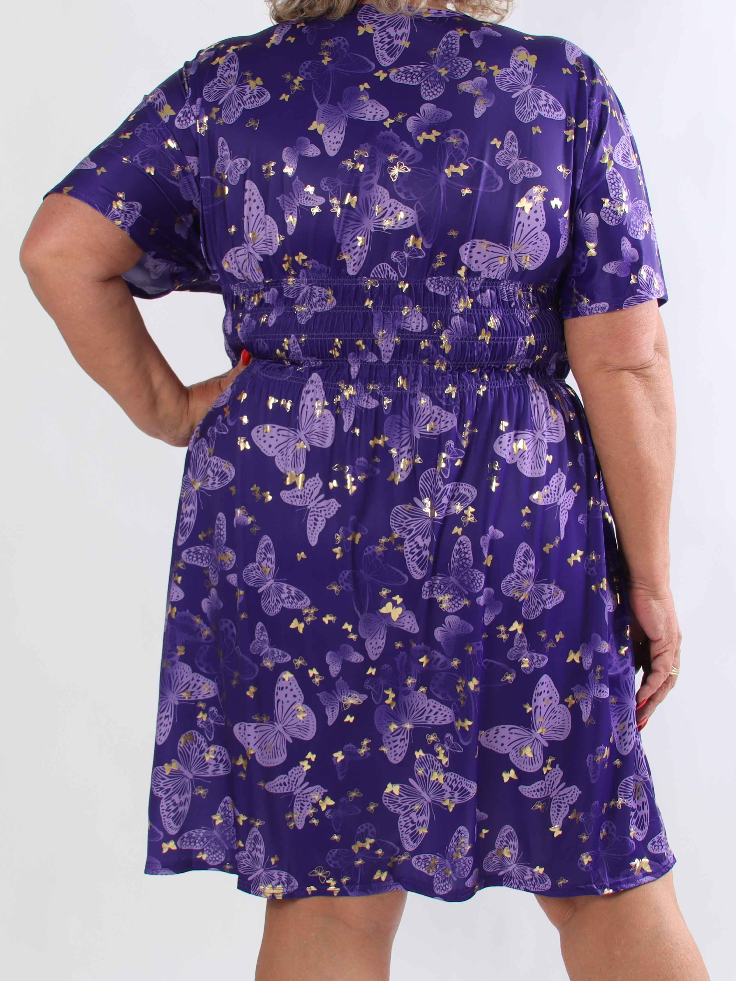 Pams Butterfly Short - Elastisk plus size klänning med fjärilstryck