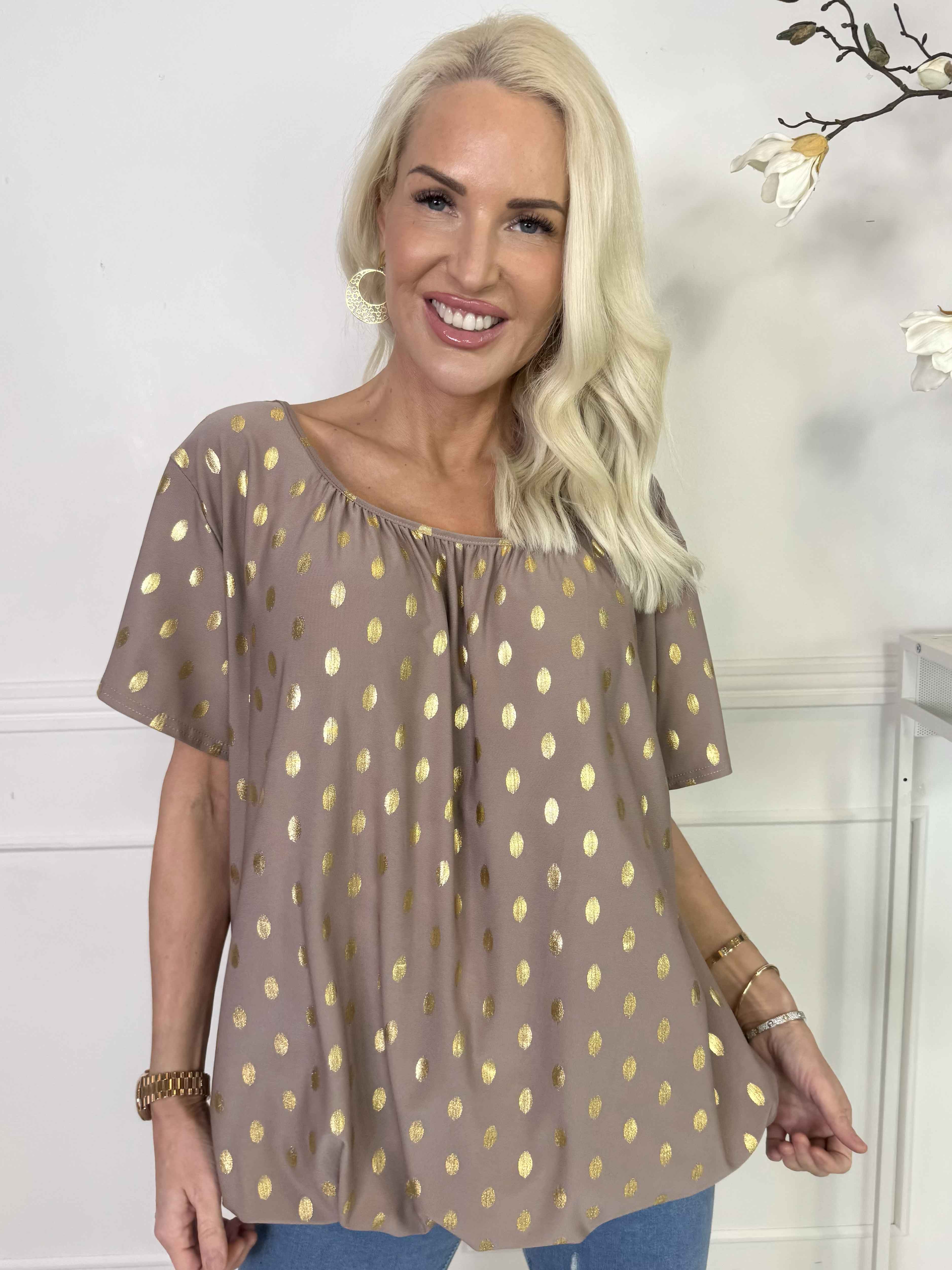 Miracle Dot T-shirt - Elastisk blus med guldprickar på
