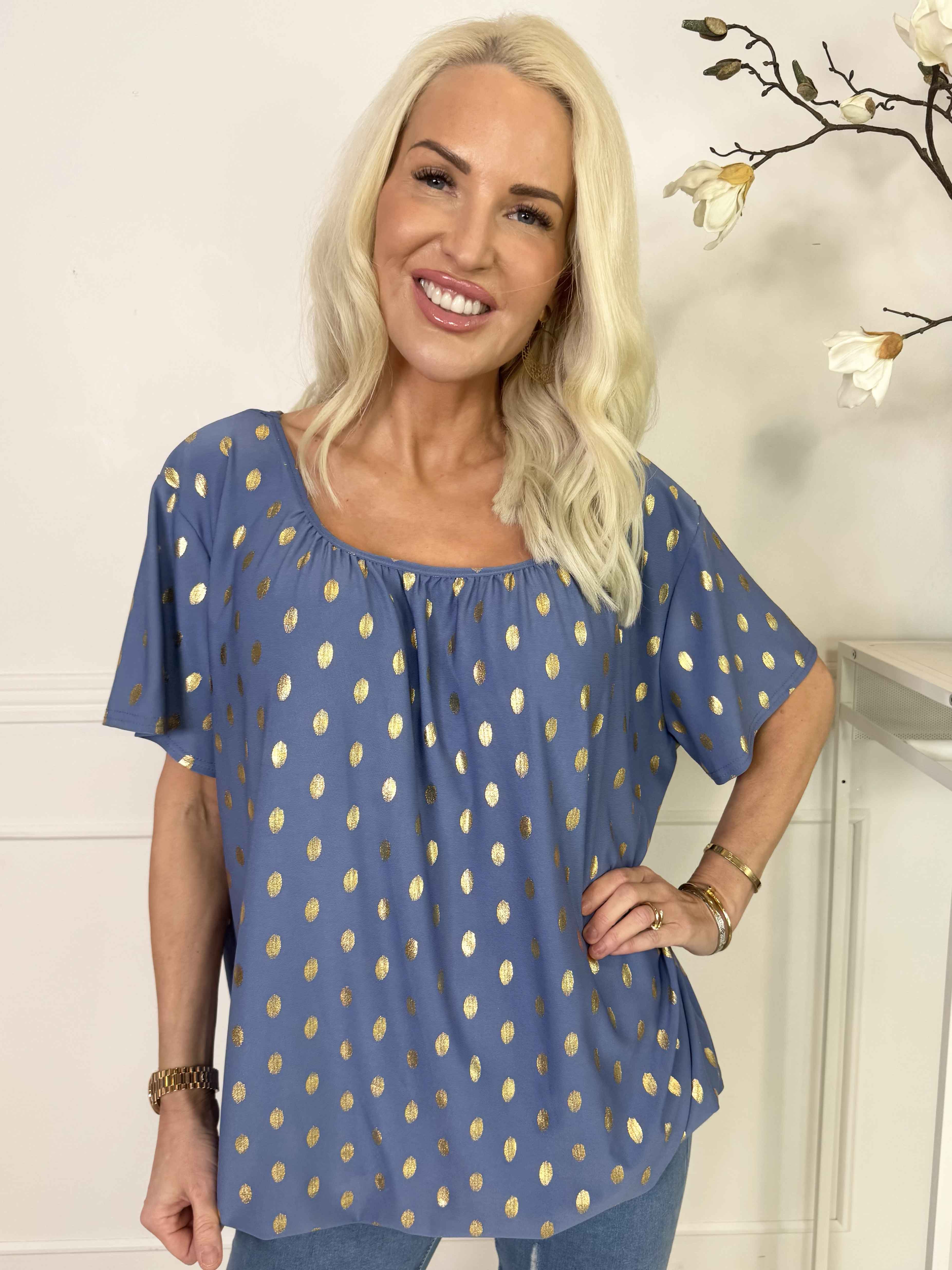Miracle Dot T-shirt - Elastisk blus med guldprickar på
