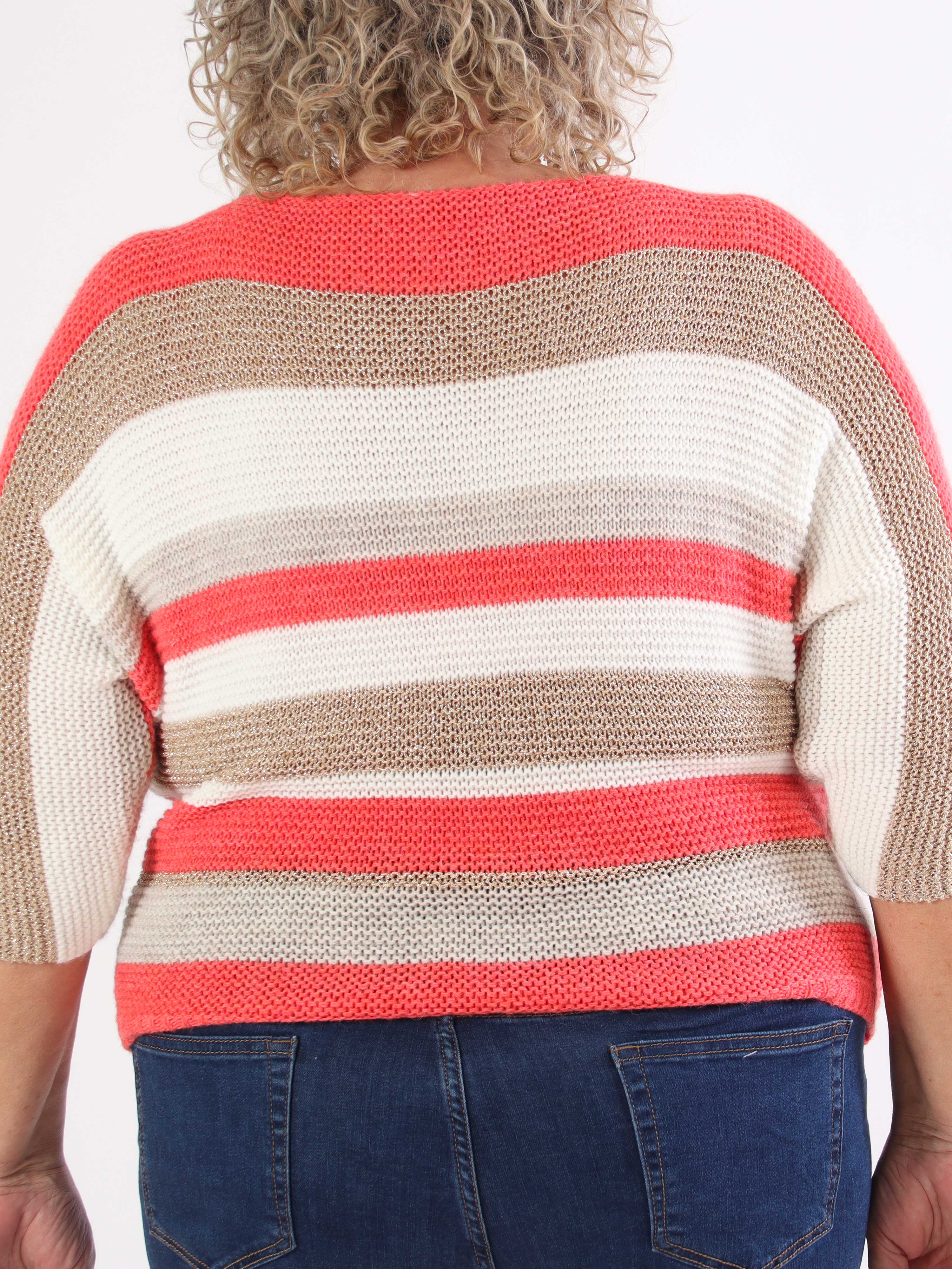 Nina - Stickad blus i plus size med ull- och guldränder