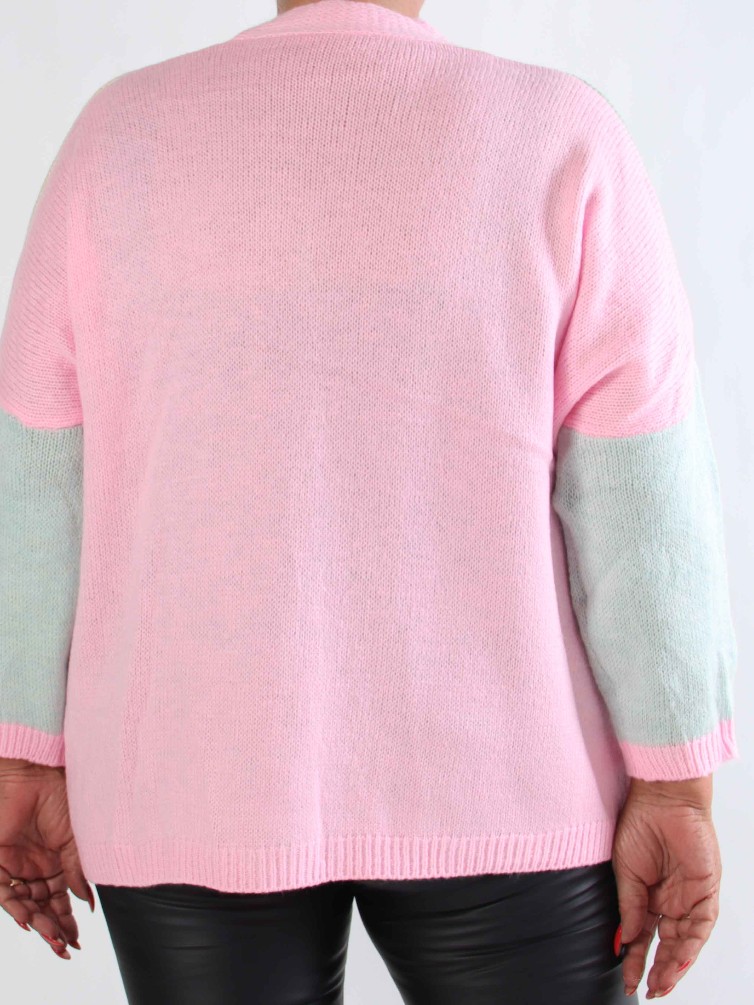 Hebe - Flerfärgad stickad kofta i plus size med guldknappar