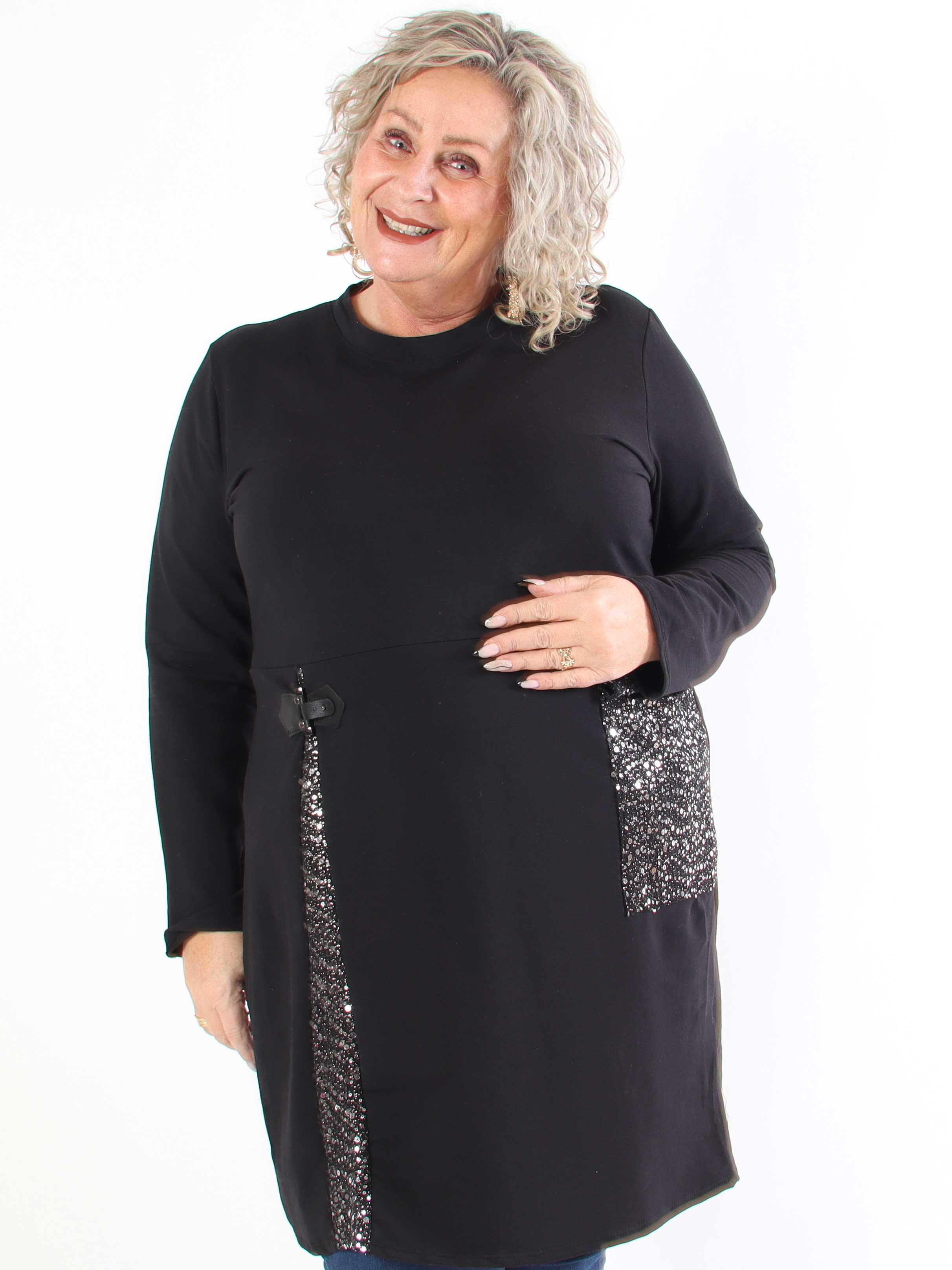 Micha - Plus size-klänning i bomull utsmyckad med paljetter