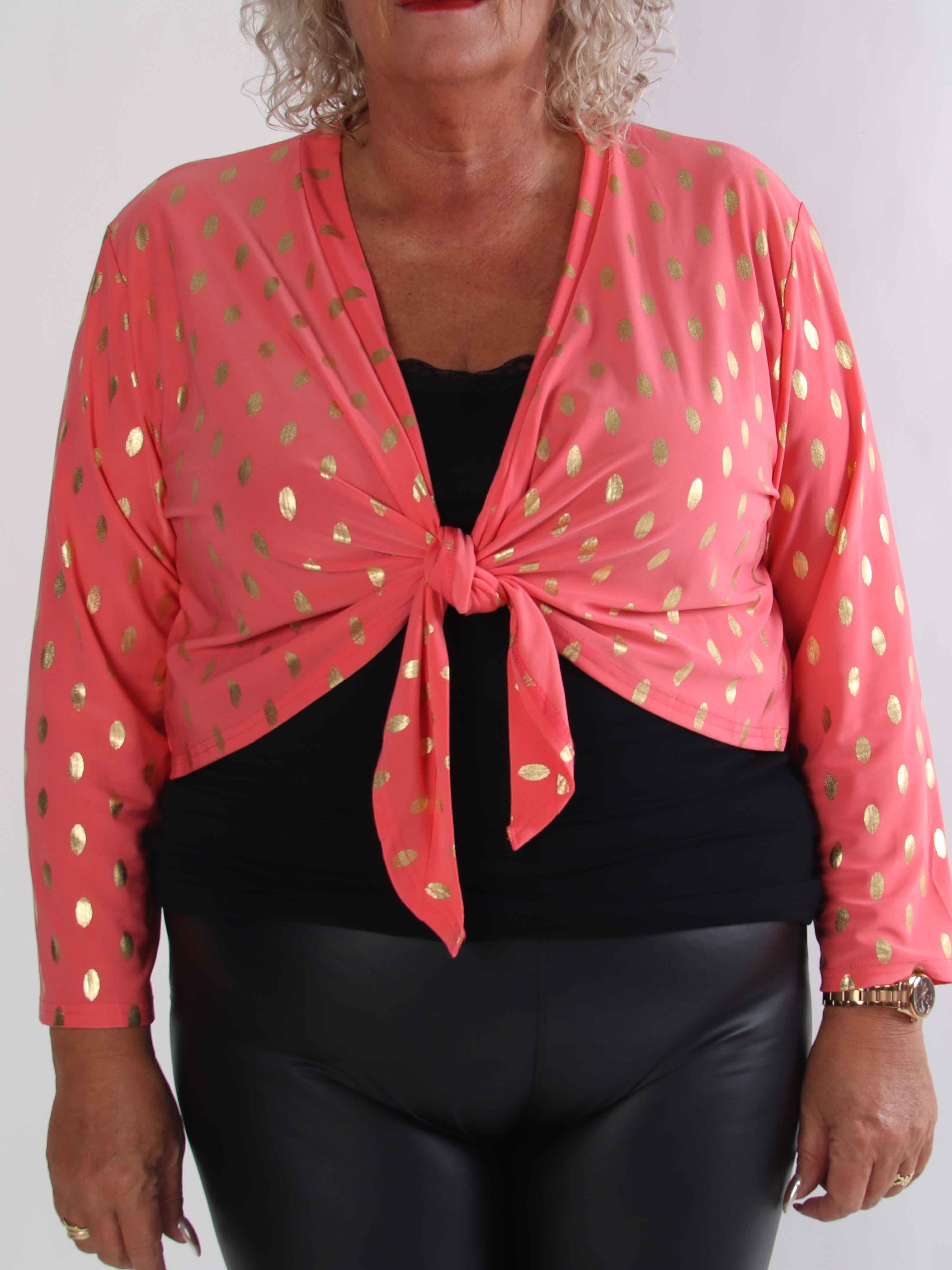 Werena Dot - Kort elastisk plus size kofta med guldfärgade prickar