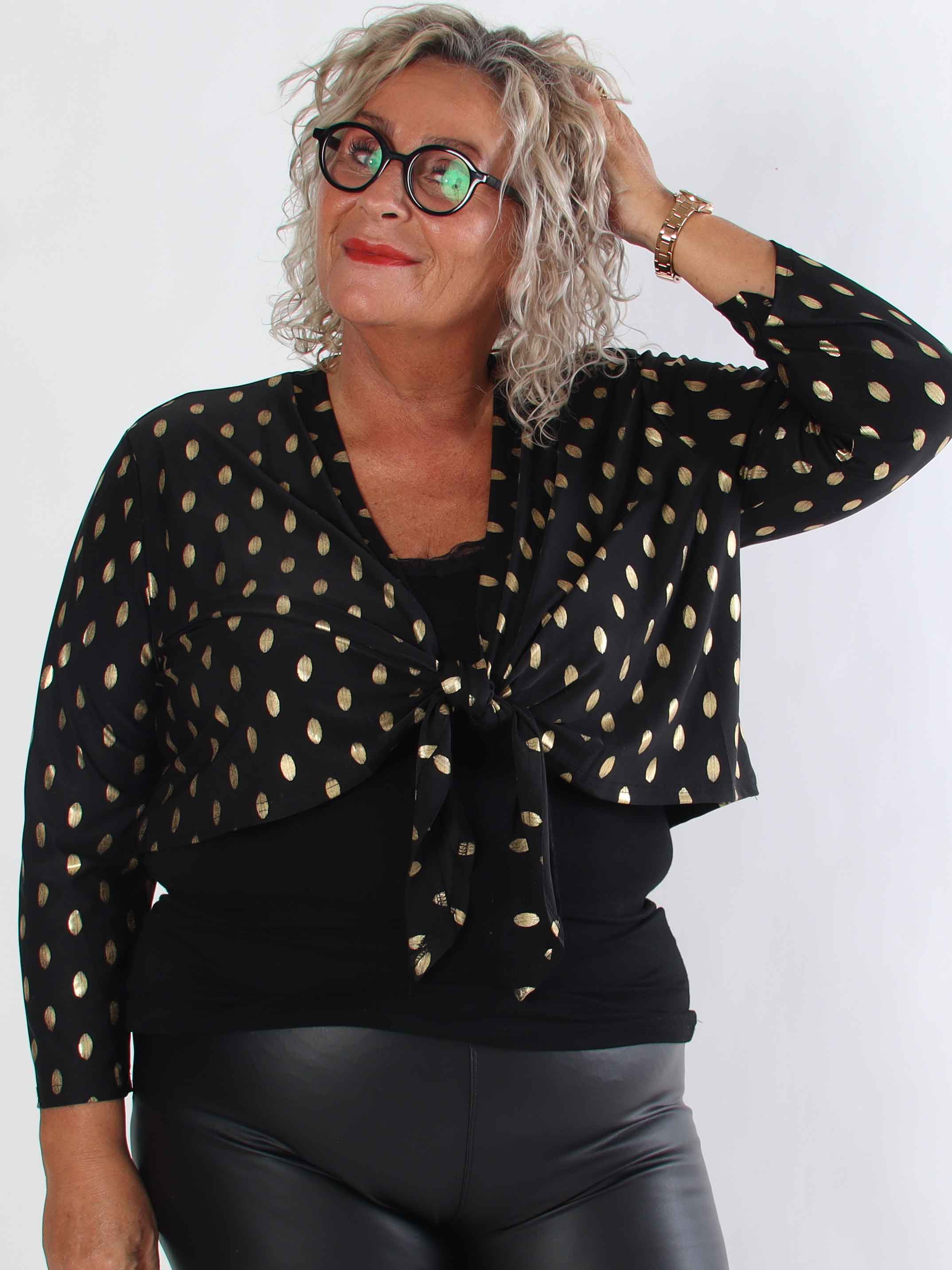 Werena Dot - Kort elastisk plus size kofta med guldfärgade prickar