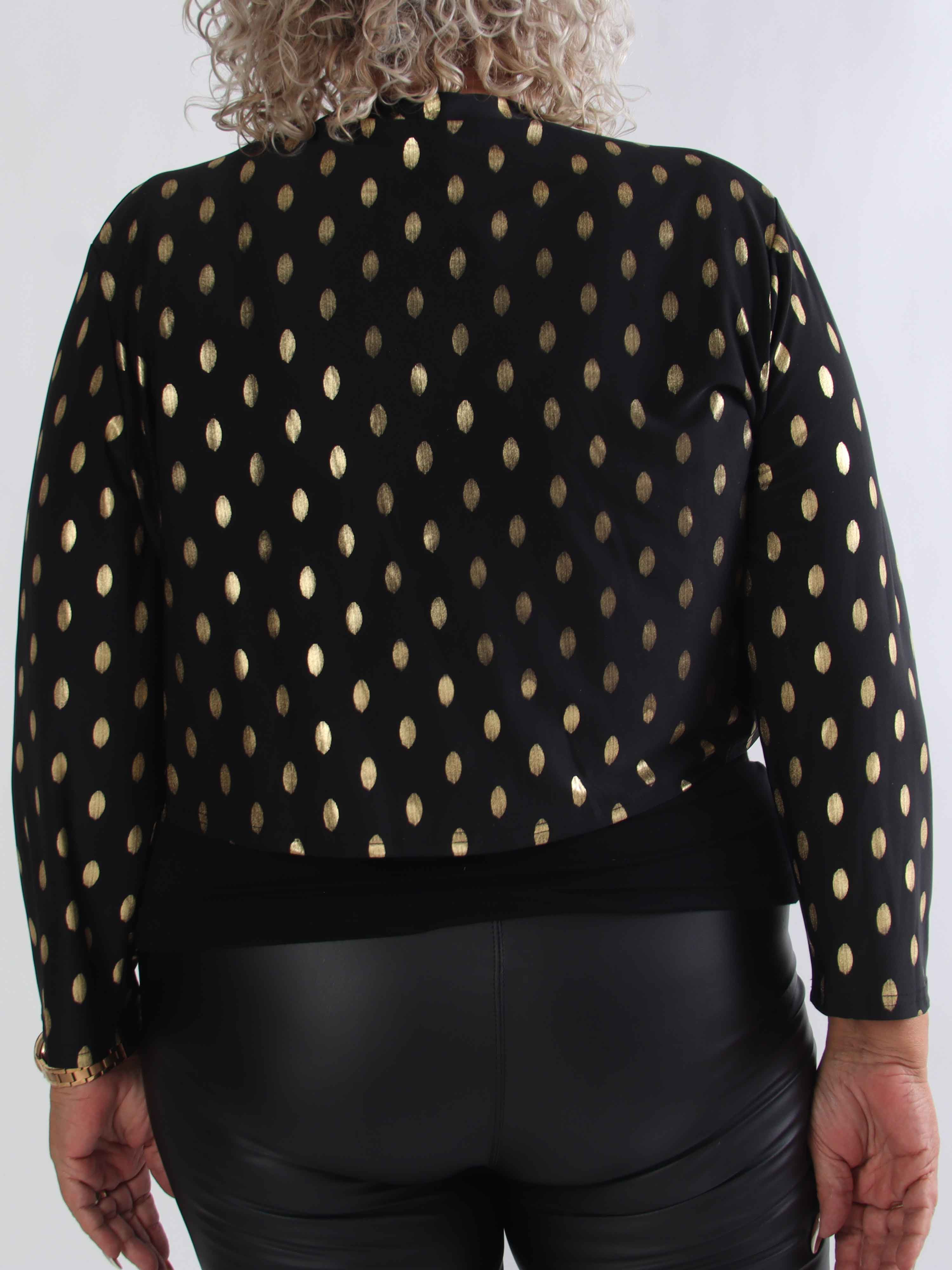 Werena Dot - Kort elastisk plus size kofta med guldfärgade prickar