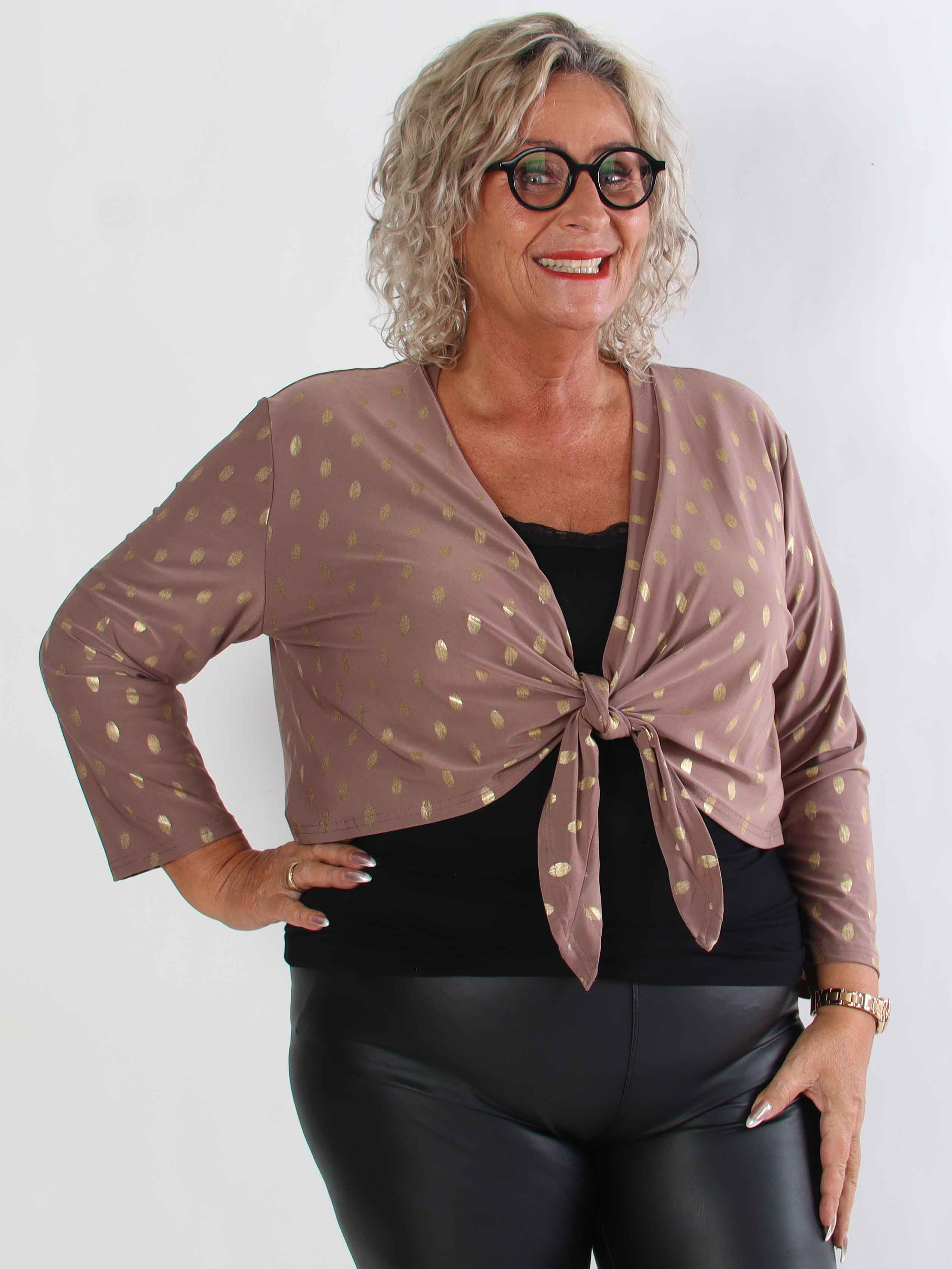 Werena Dot - Kort elastisk plus size kofta med guldfärgade prickar