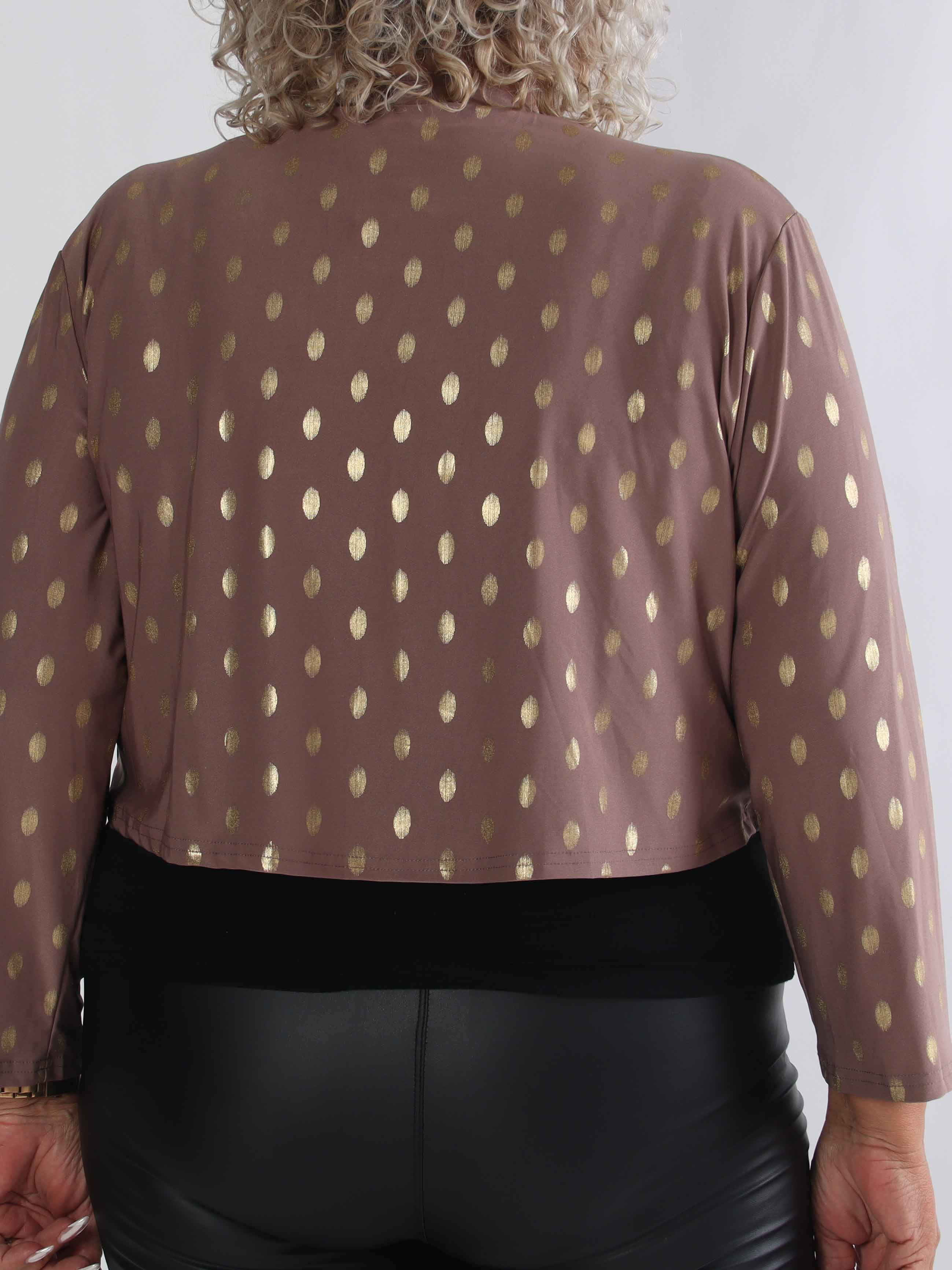 Werena Dot - Kort elastisk plus size kofta med guldfärgade prickar