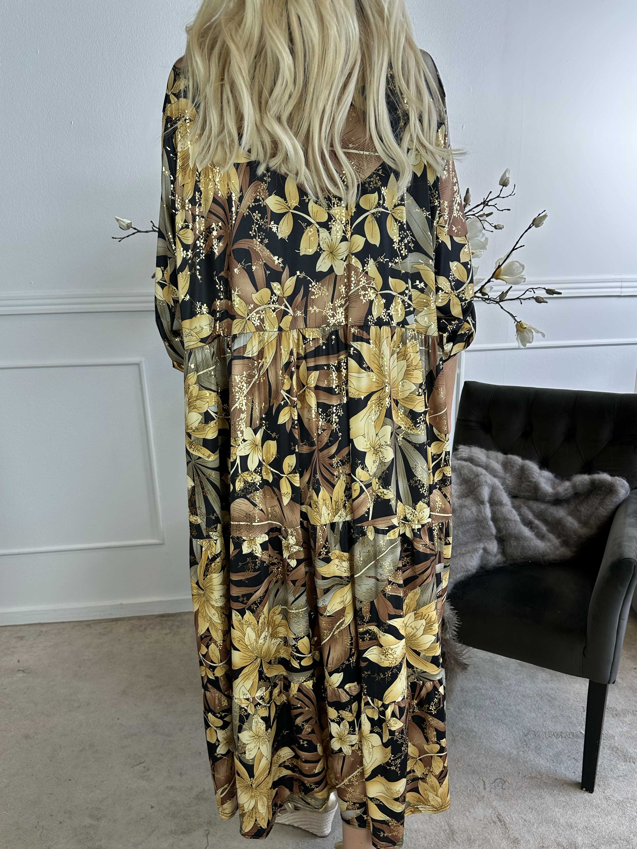 Milano Gold Flower - Lång klänning med lager på lager look