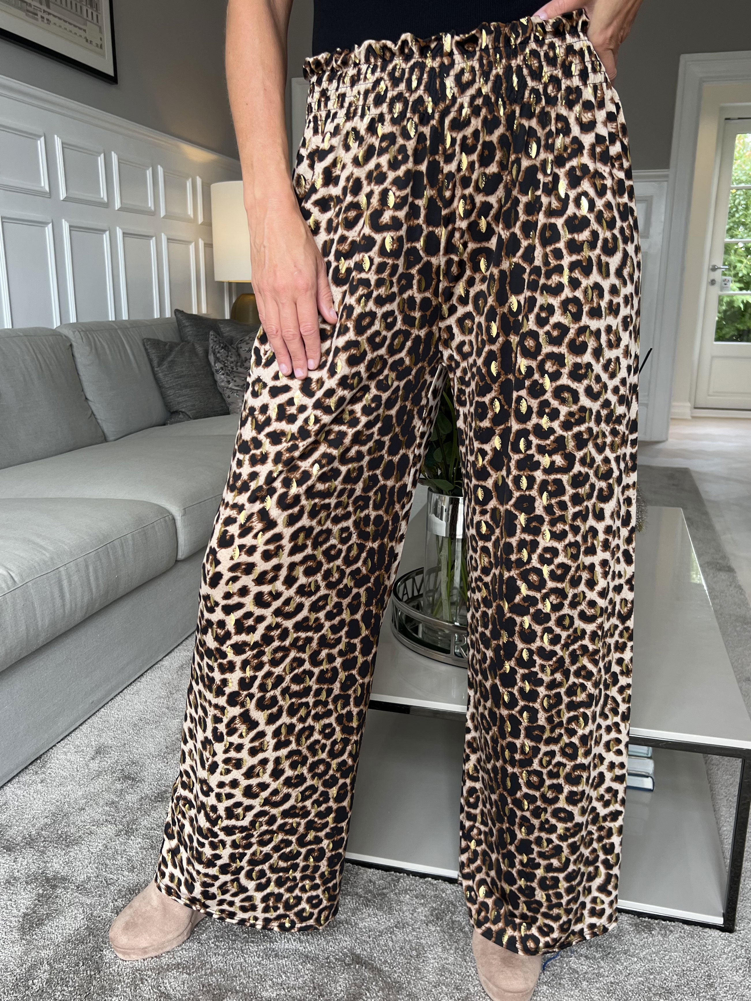 Pams Pants Animal - Lösa mönstrade byxor i elastiskt tyg