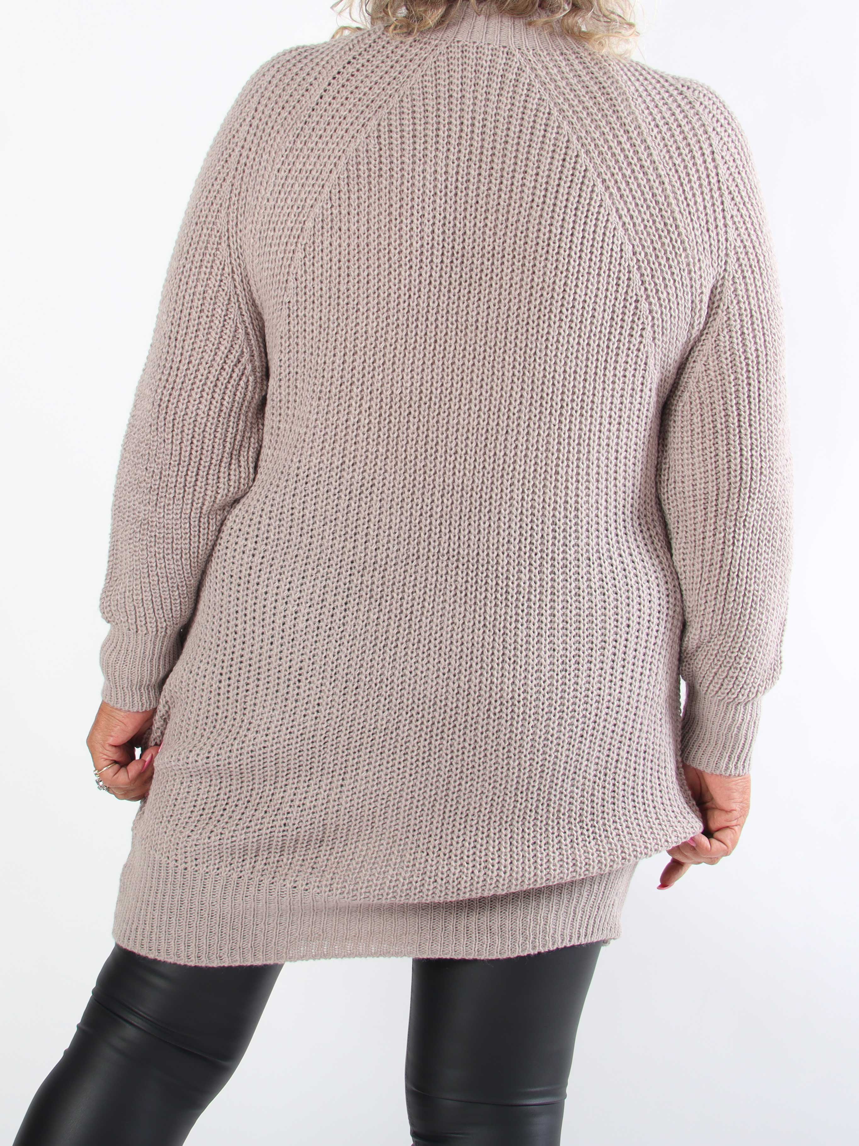 Isolde - Plain plus size strikkjole med høj hals