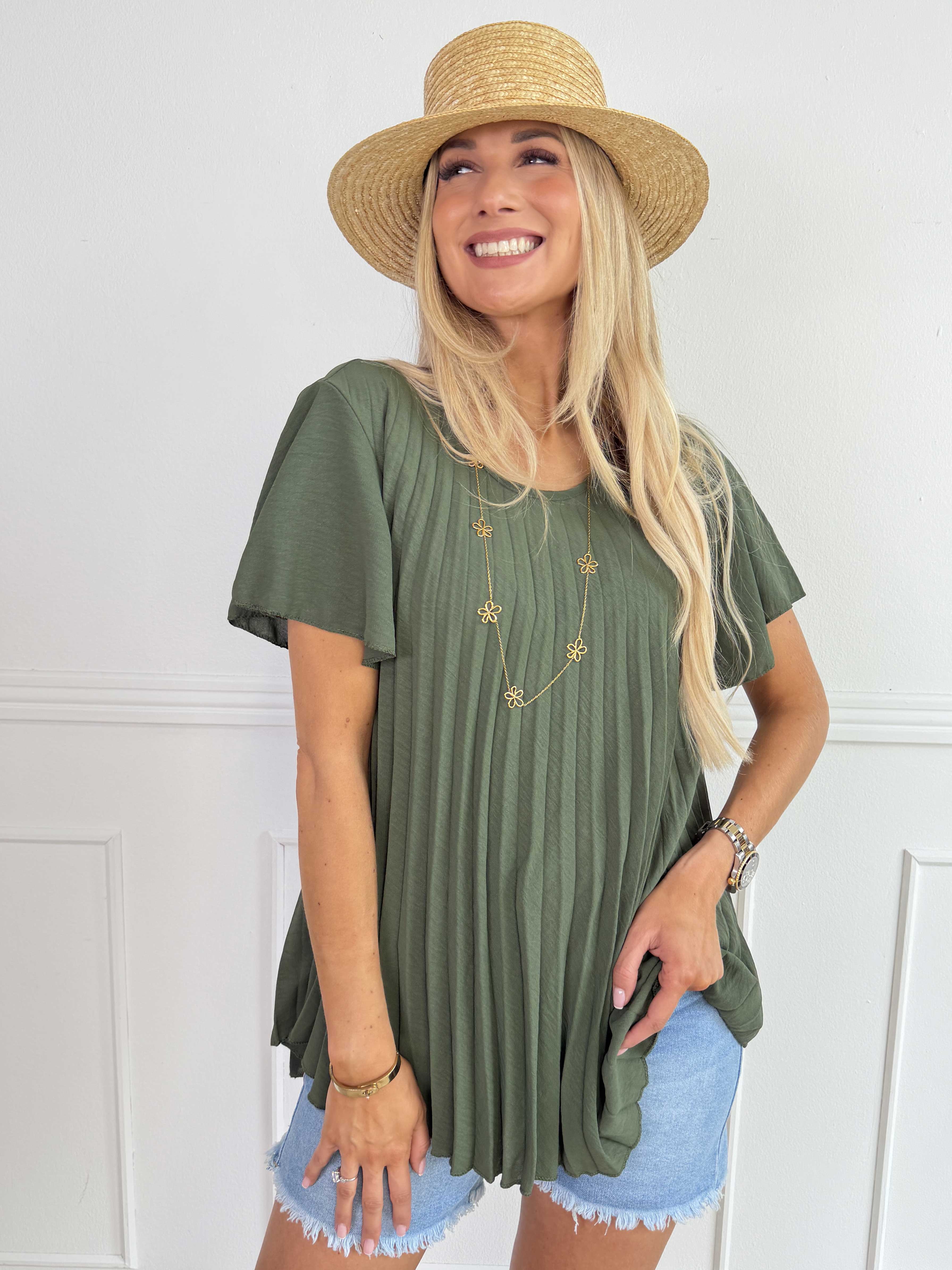Juna - Lätt och luftig plisserad plus size T-shirt i viskosblandning