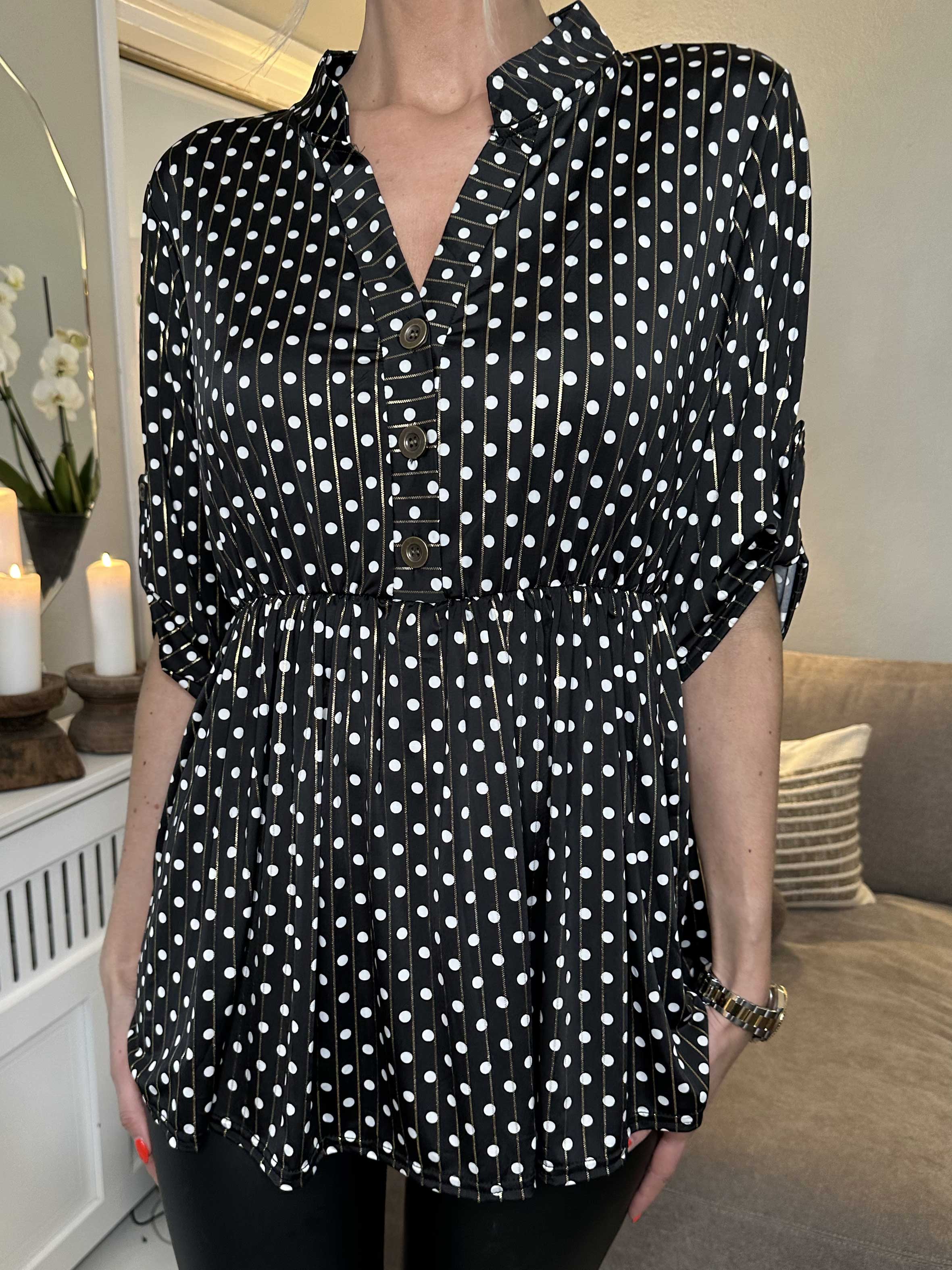 Katja Dot - Elastisk tunika med prickar och resår i midjan - Navy