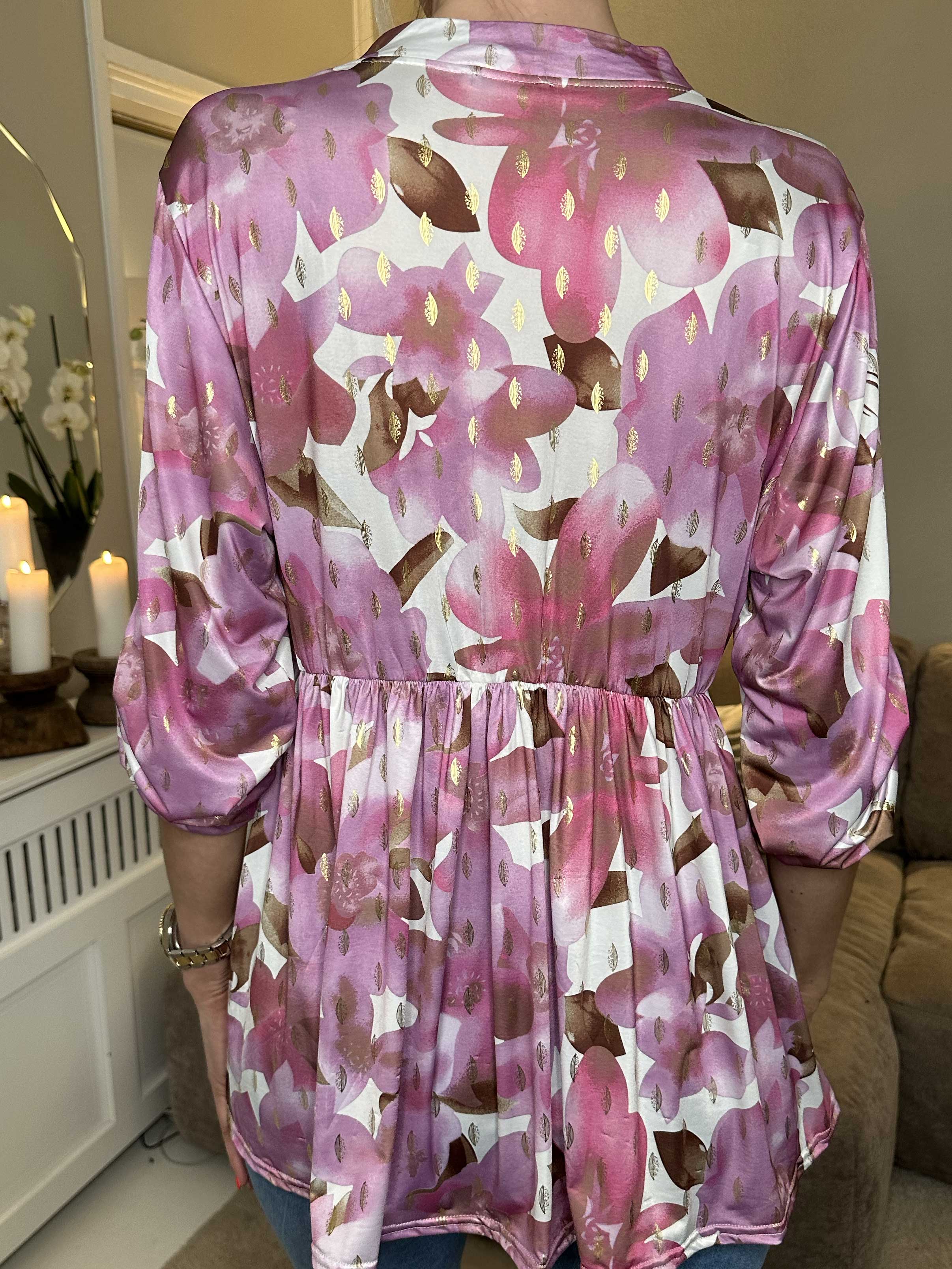 Katja Flower - Tunika med elastiskt midjemått och blommigt tryck
