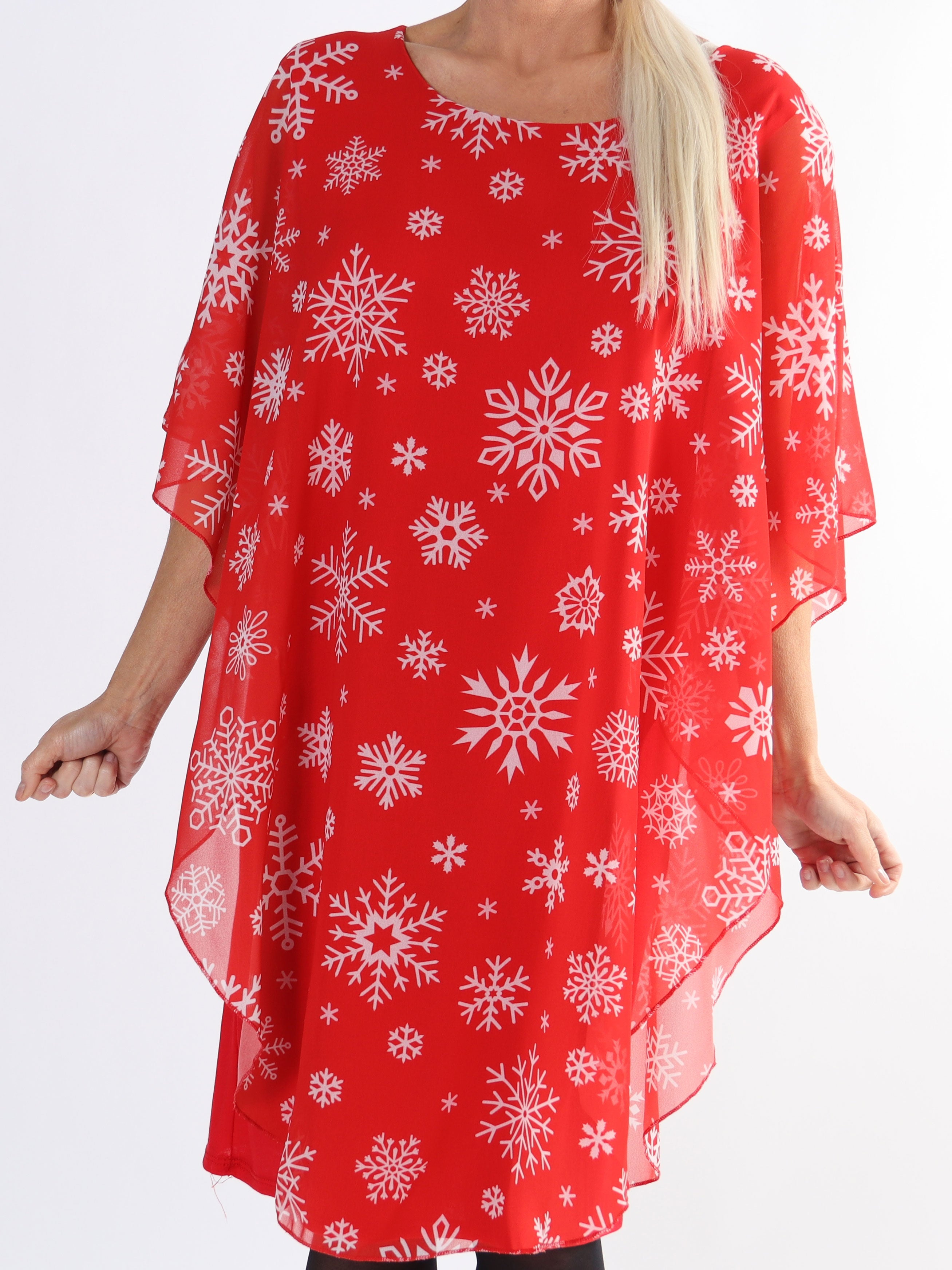 Kenya Snow - Tunikaklänning i plus size med chiffonglager med snöflingor