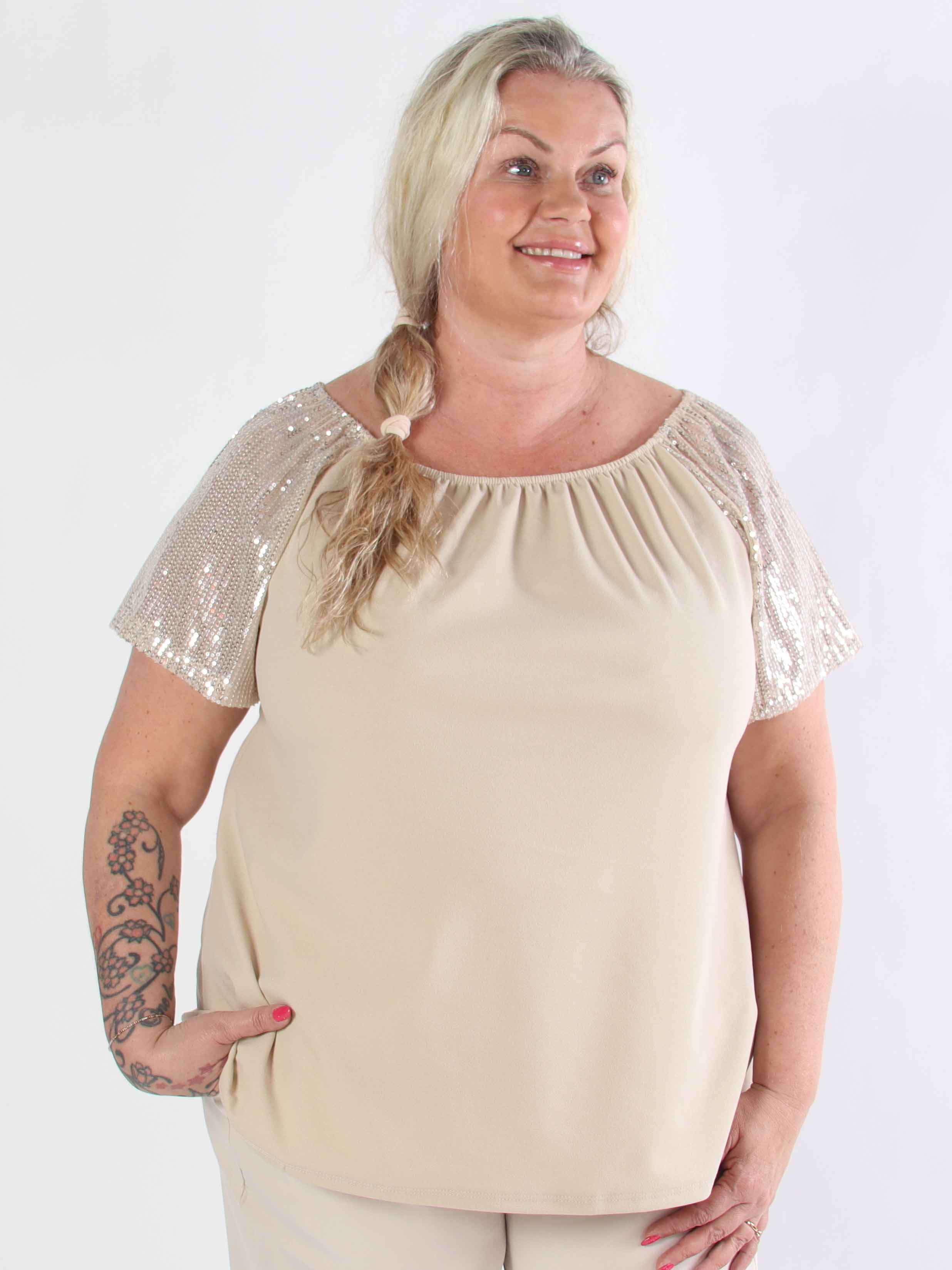 Kim Shirt - Söt plus size elastisk blus med ärmar av glittriga paljetter