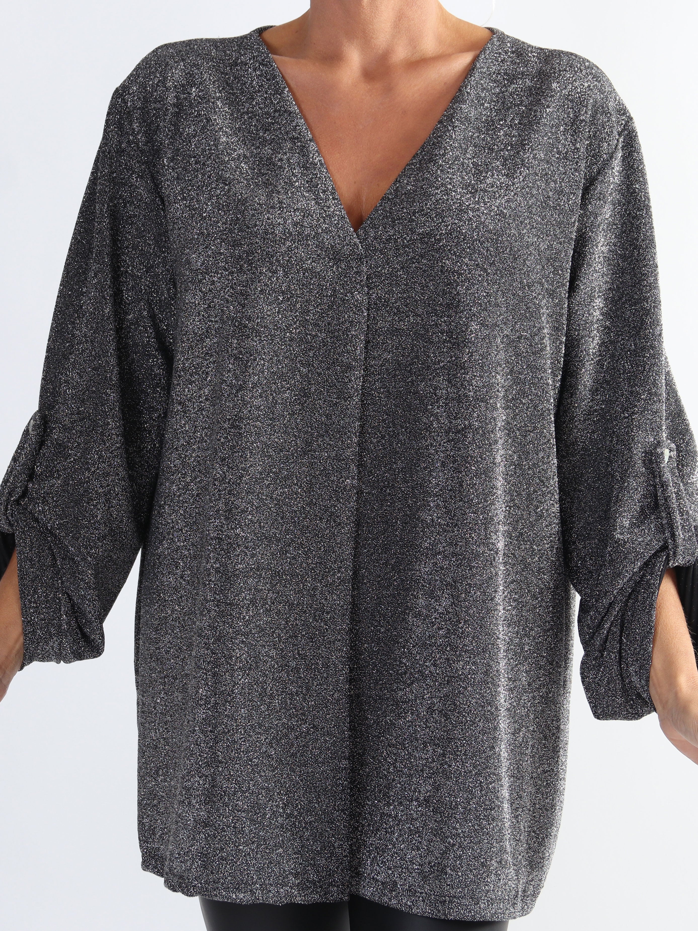 Larna Glitter - Plus size tunika med glittertrådar och v-ringning