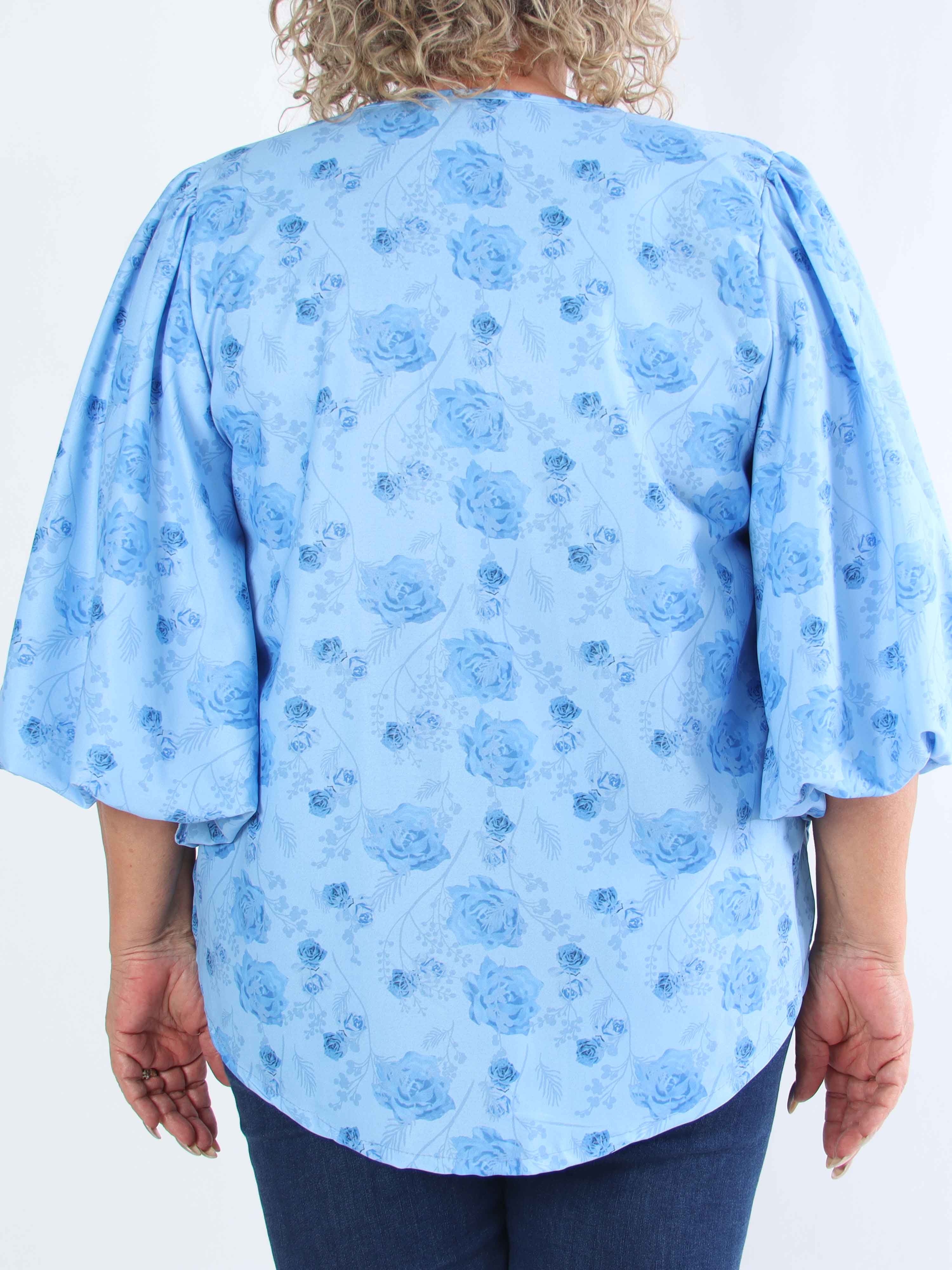 Lenora - Blommig plus size-tunika med puffärmar