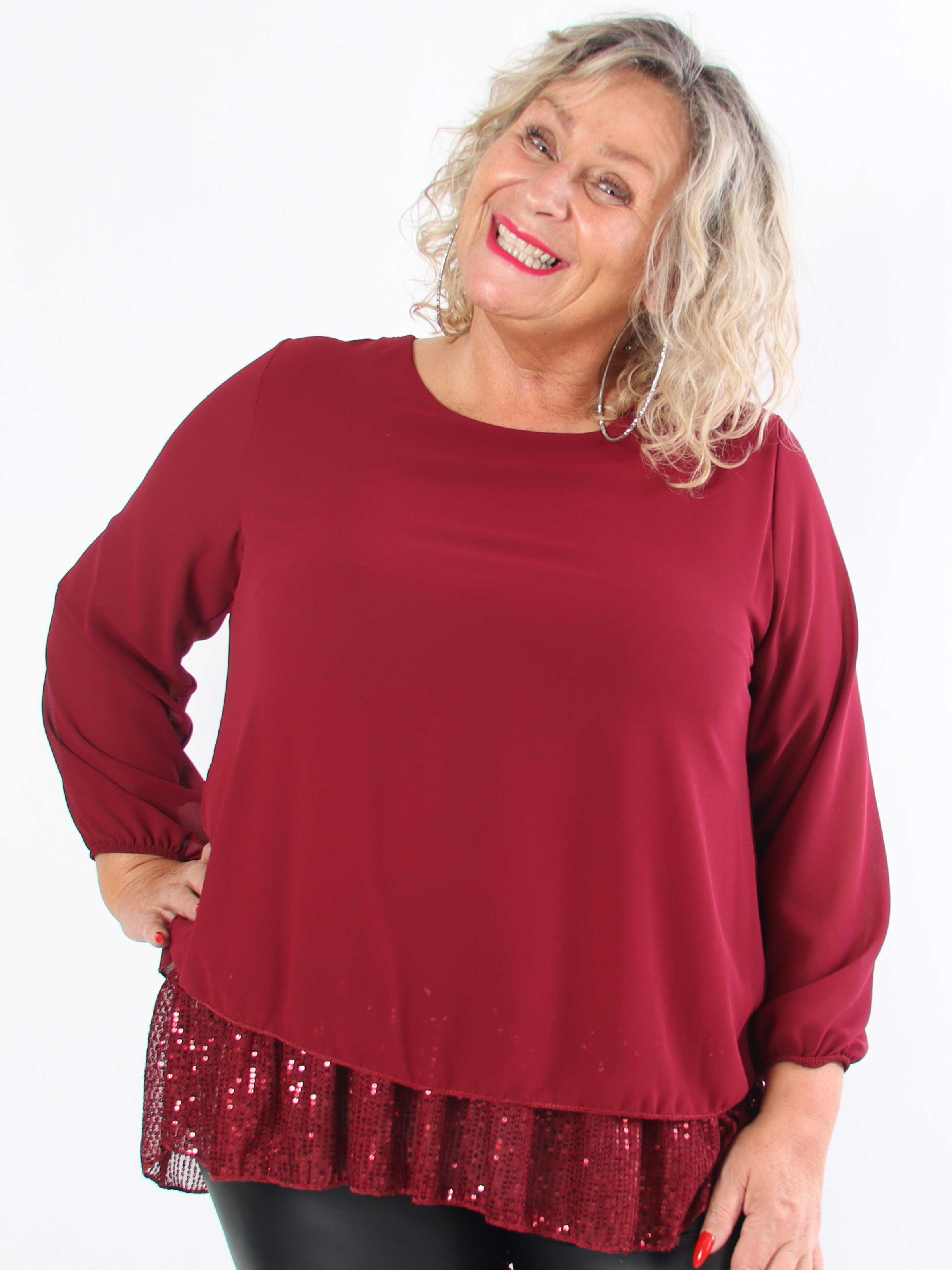 Luby - Plus size-tunika i chiffong med paljettfåll