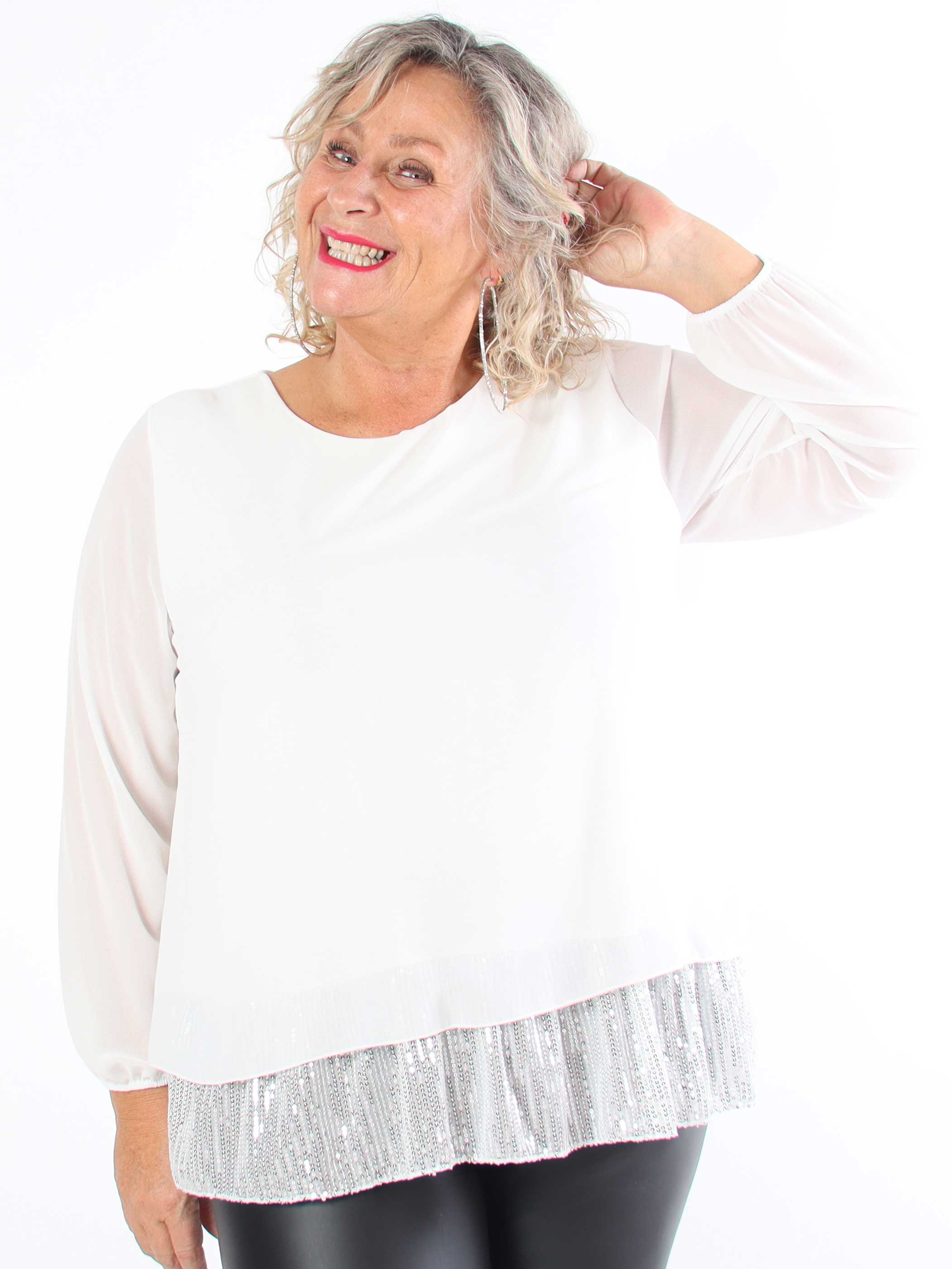 Luby - Plus size-tunika i chiffong med paljettfåll